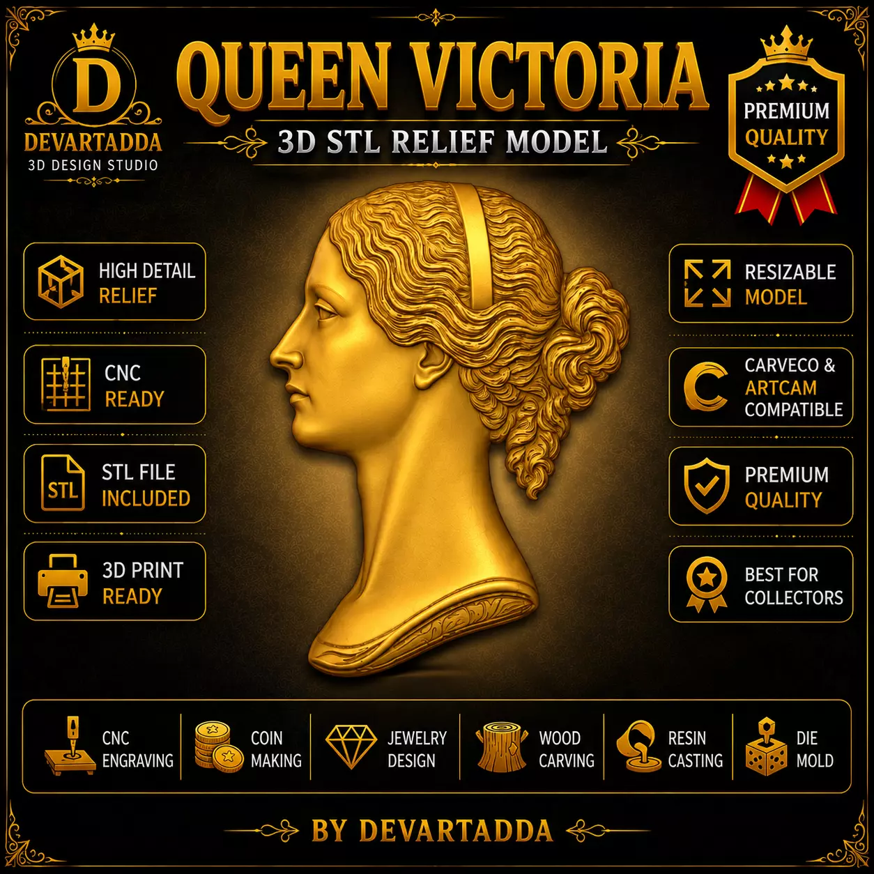 Queen Victoria Portrait Relief STL Model 3D print model
