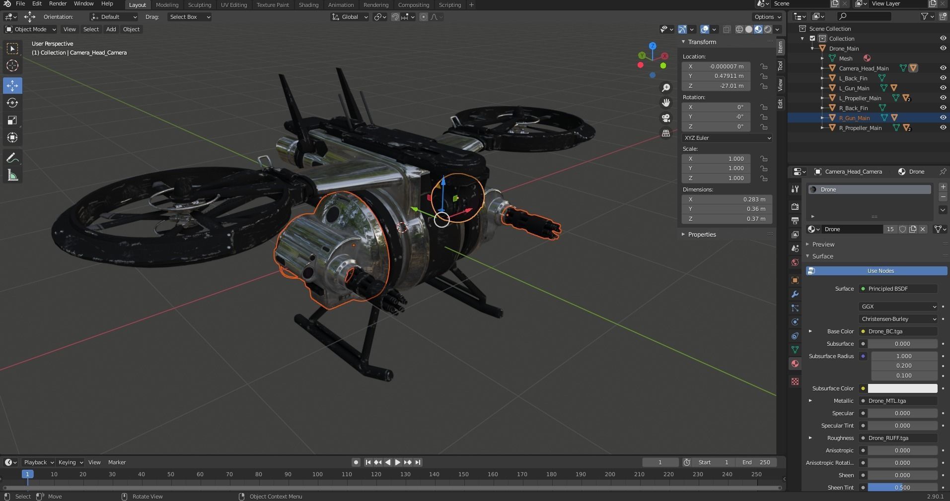 Drone Sci Fi Game Ready PBR Textures Low-poly 3D model_30