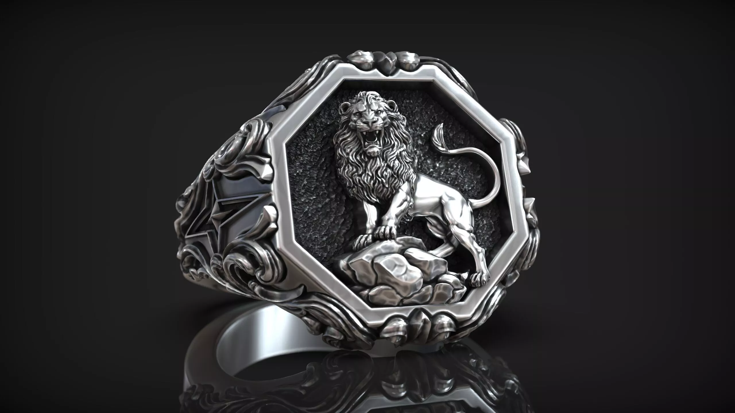 Leo Zodiac Sign Ring Antique Lion Astrology Signet 3D print model