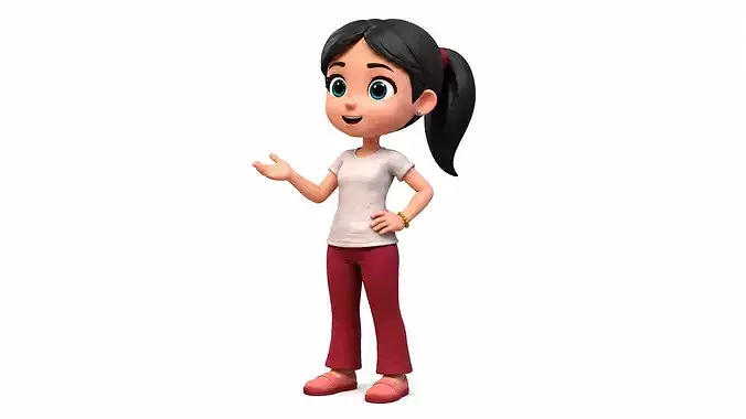 Stylized Cute Cartoon Girl Character - Rigged and Animated