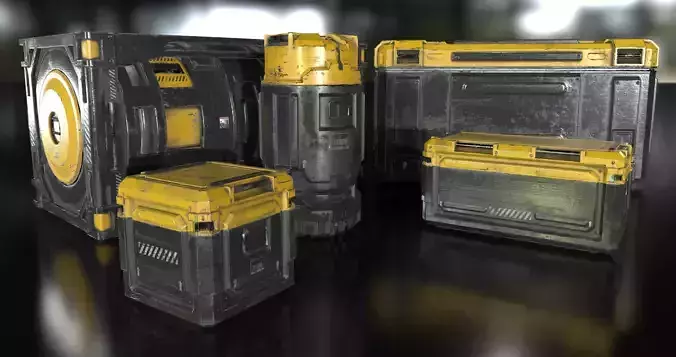 Sci-Fi Industrial Crate Collection Game Ready PBR Textures Low-poly 3D model
