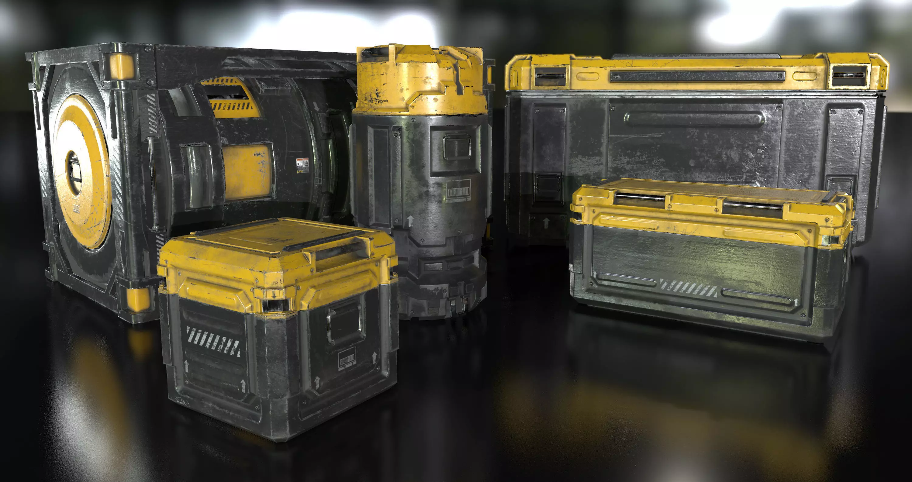 Sci-Fi Industrial Crate Collection Game Ready PBR Textures Low-poly 3D model_0