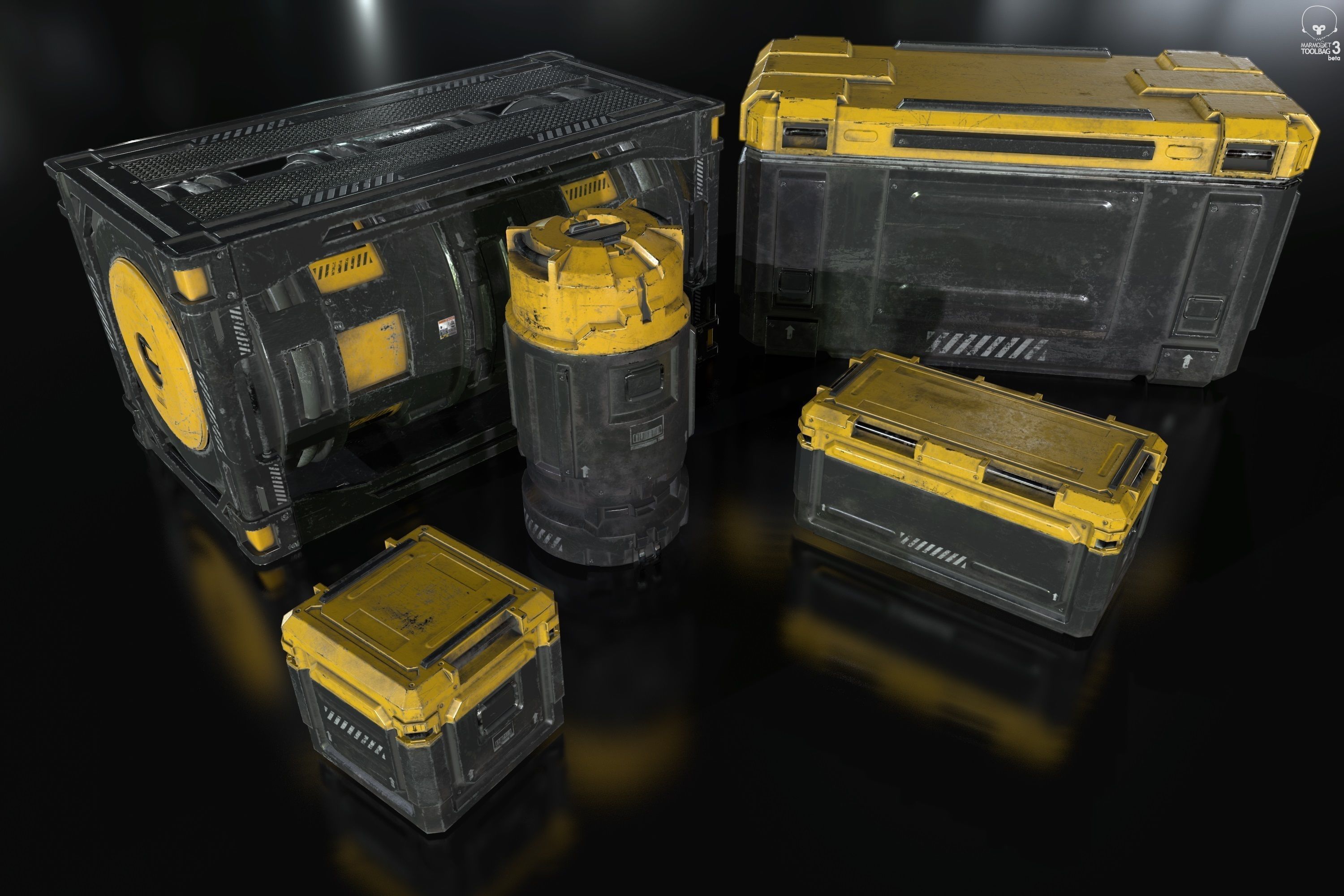 Sci-Fi Industrial Crate Collection Game Ready PBR Textures Low-poly 3D model_1