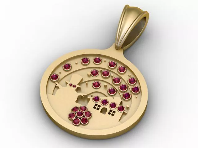 Rainbow Village Gold Pendant 3D print model