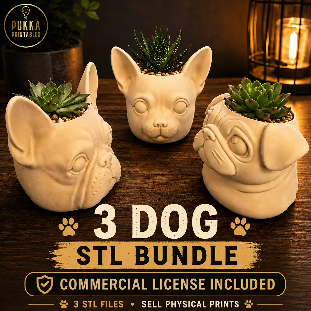 Dog Planter STL x 3 Bundle Commercial License Included 3D print model
