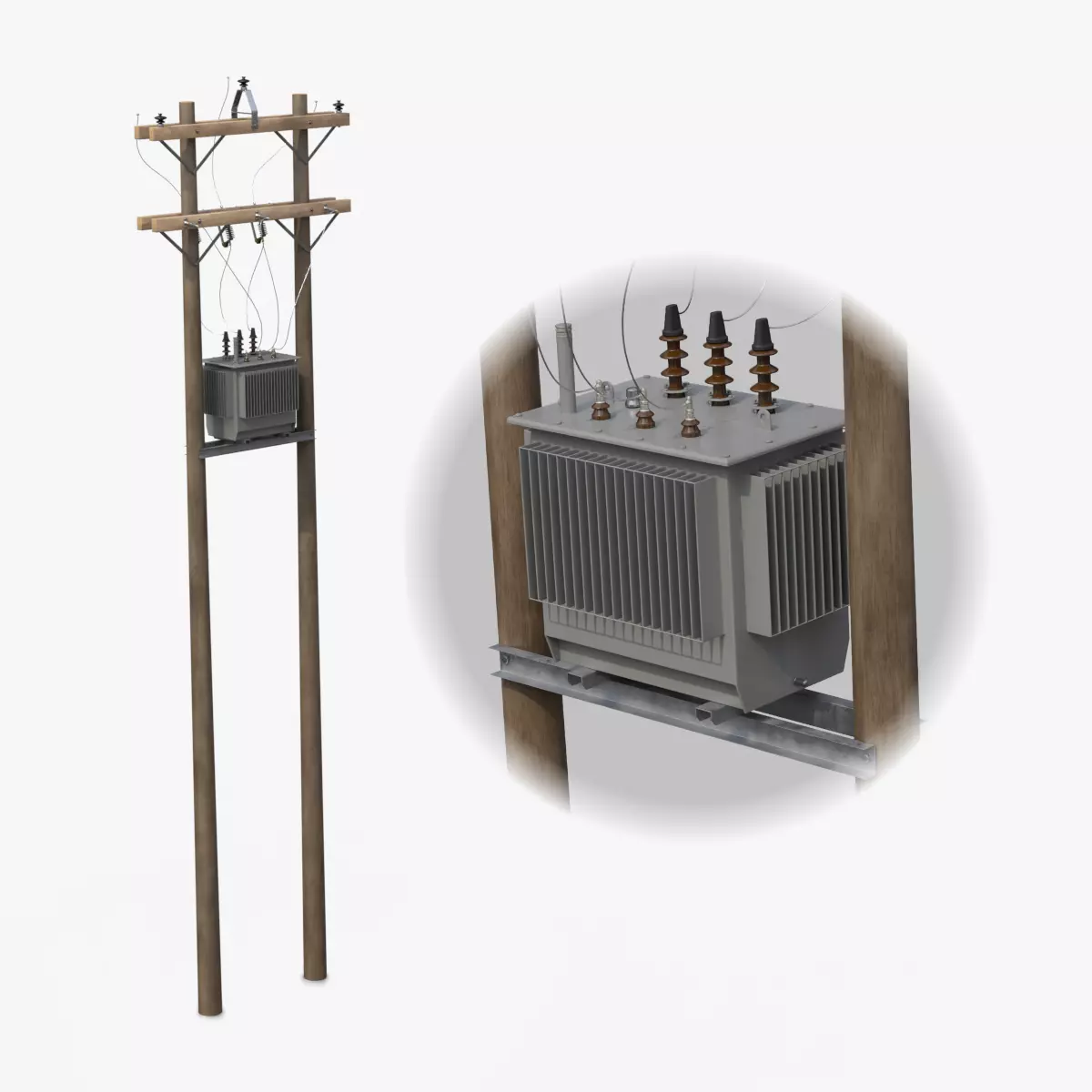 Utility Pole - H-Frame with Transformer 3D model