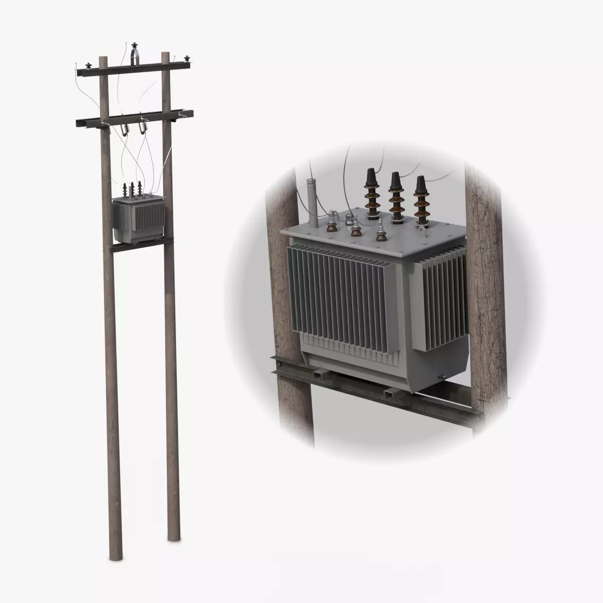 Utility Pole - Composite H-Frame with Transformer 3D model