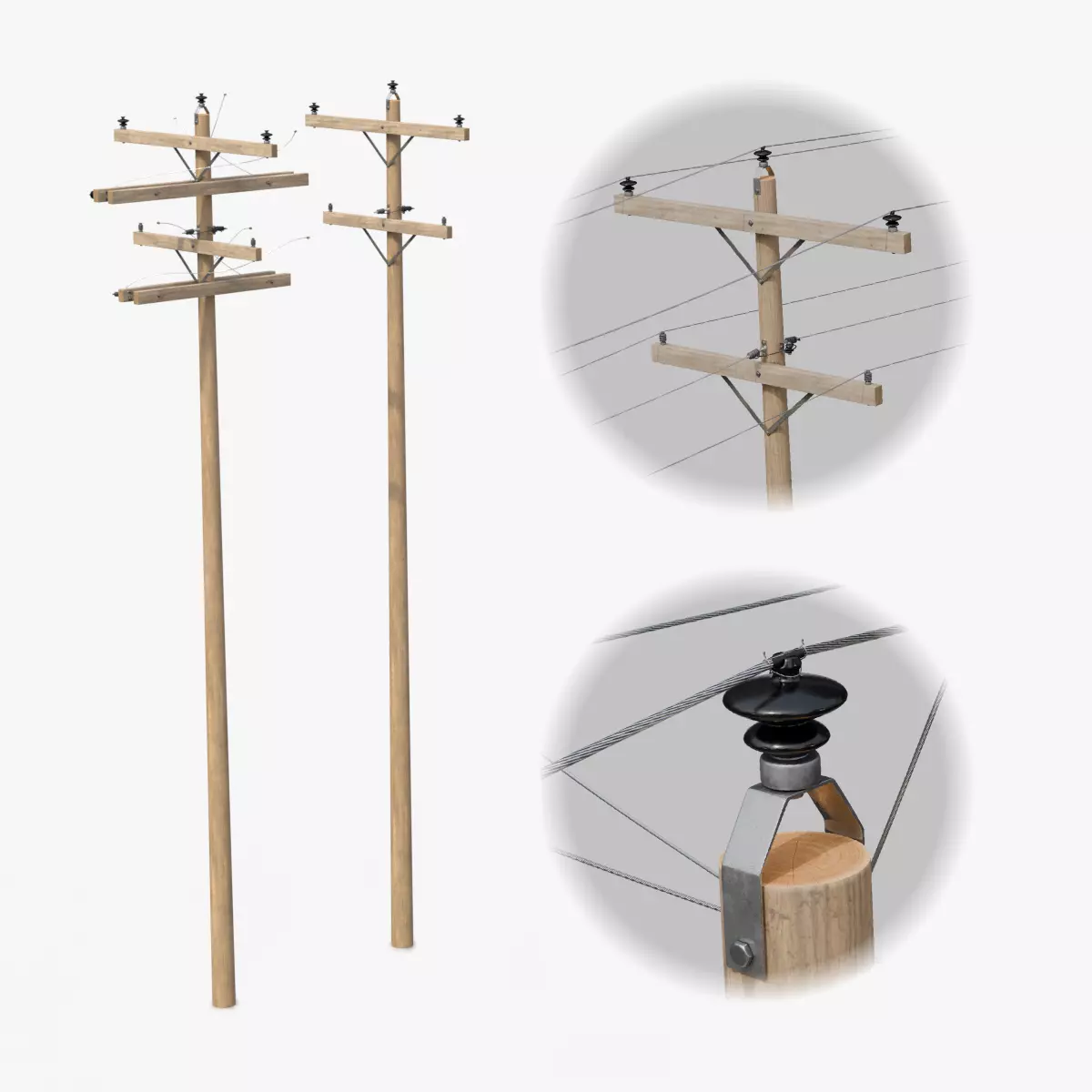 Utility Pole - Wooden Mast with Double Crossarms 3D model