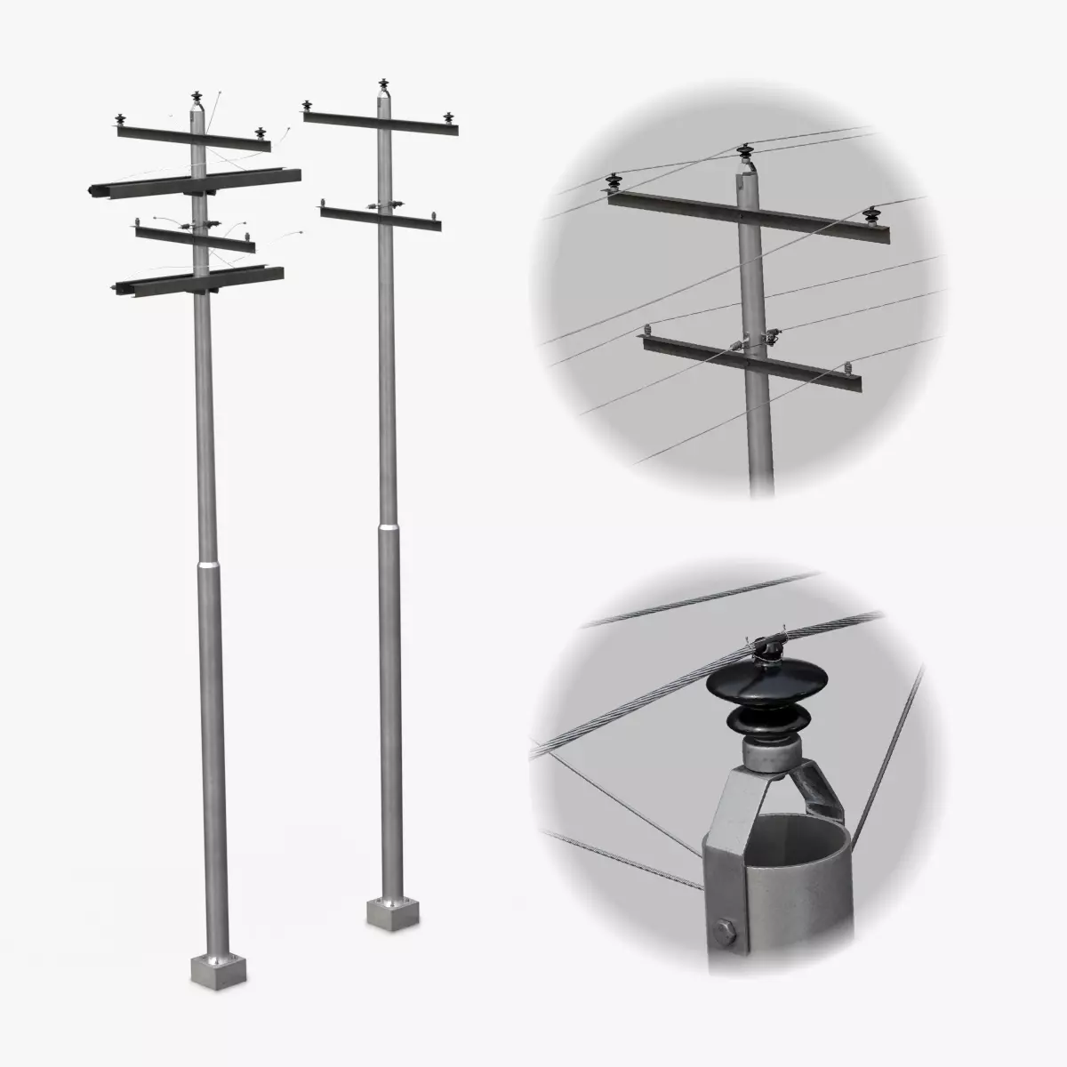 Utility Pole - Metal Mast with Double Crossarms 3D model