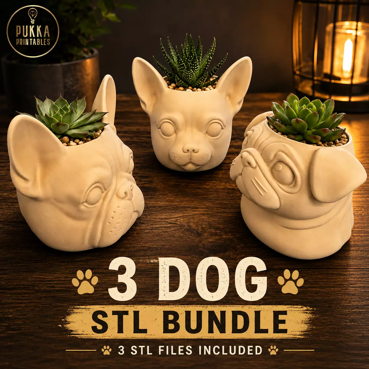 Dog Planter Pen Pot STLs Pug Frenchie Chihuahua 3D print models 3D print model