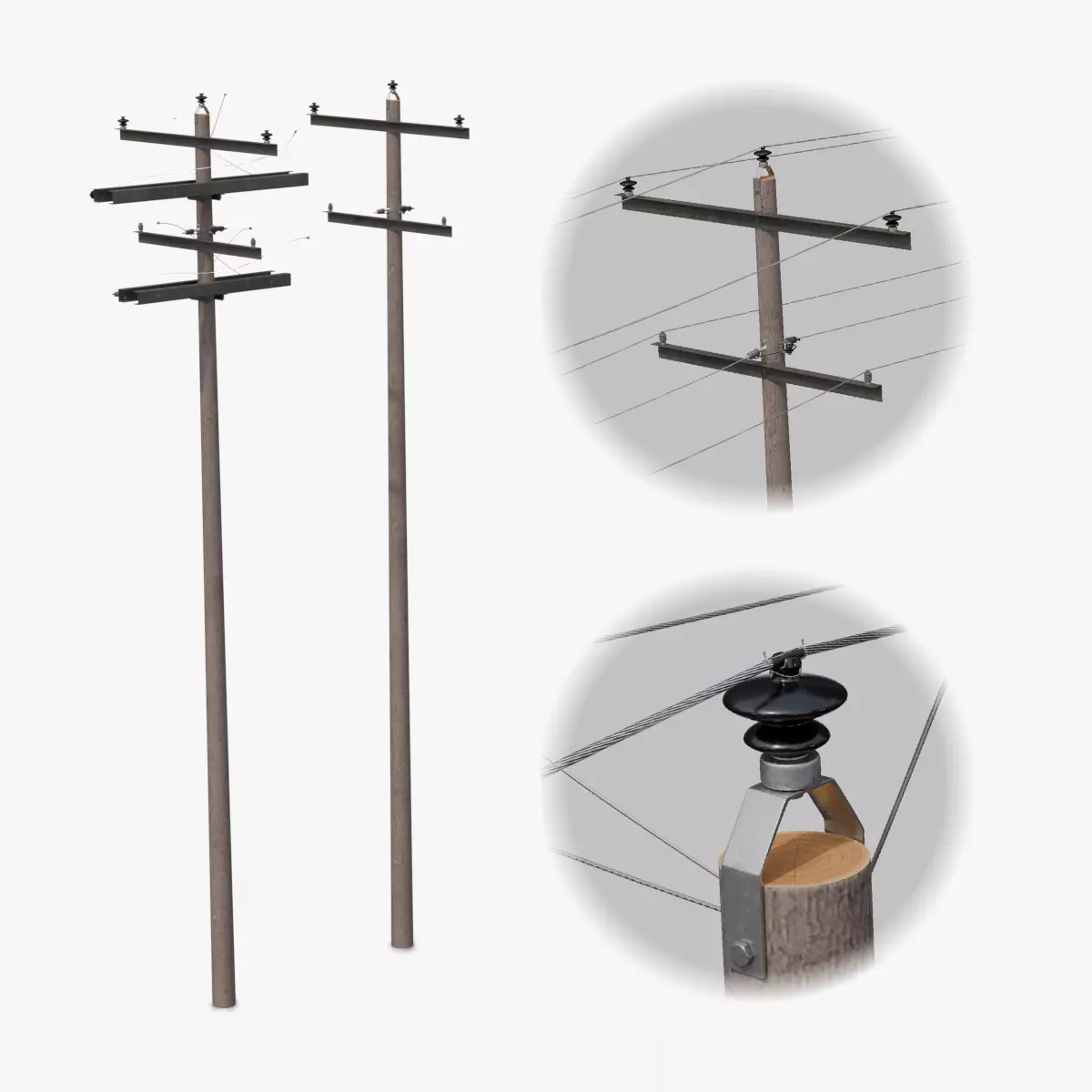 Utility Pole - Composite Mast with Double Crossarms 3D model