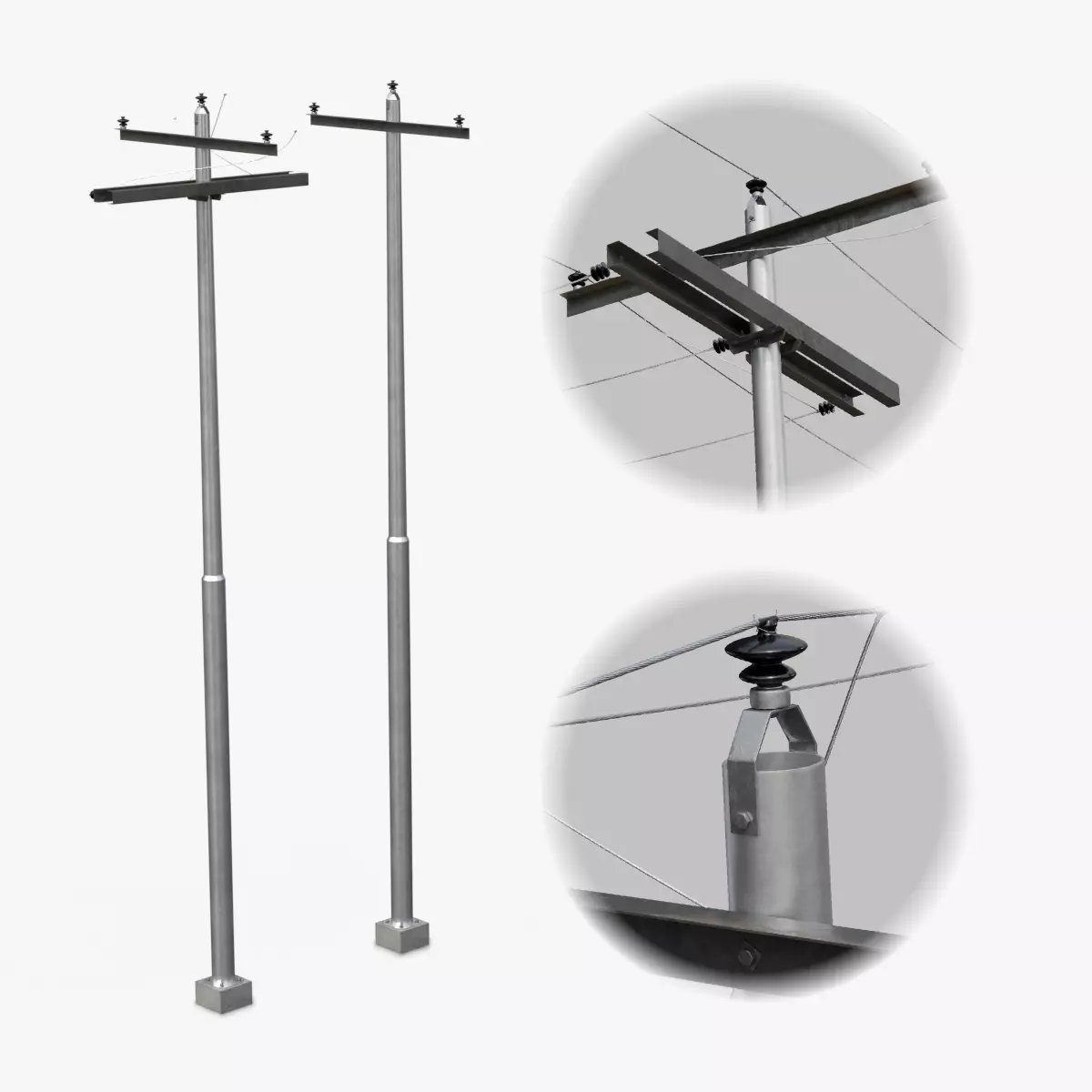 Utility Pole - Metal Mast with Single Crossarms 3D model