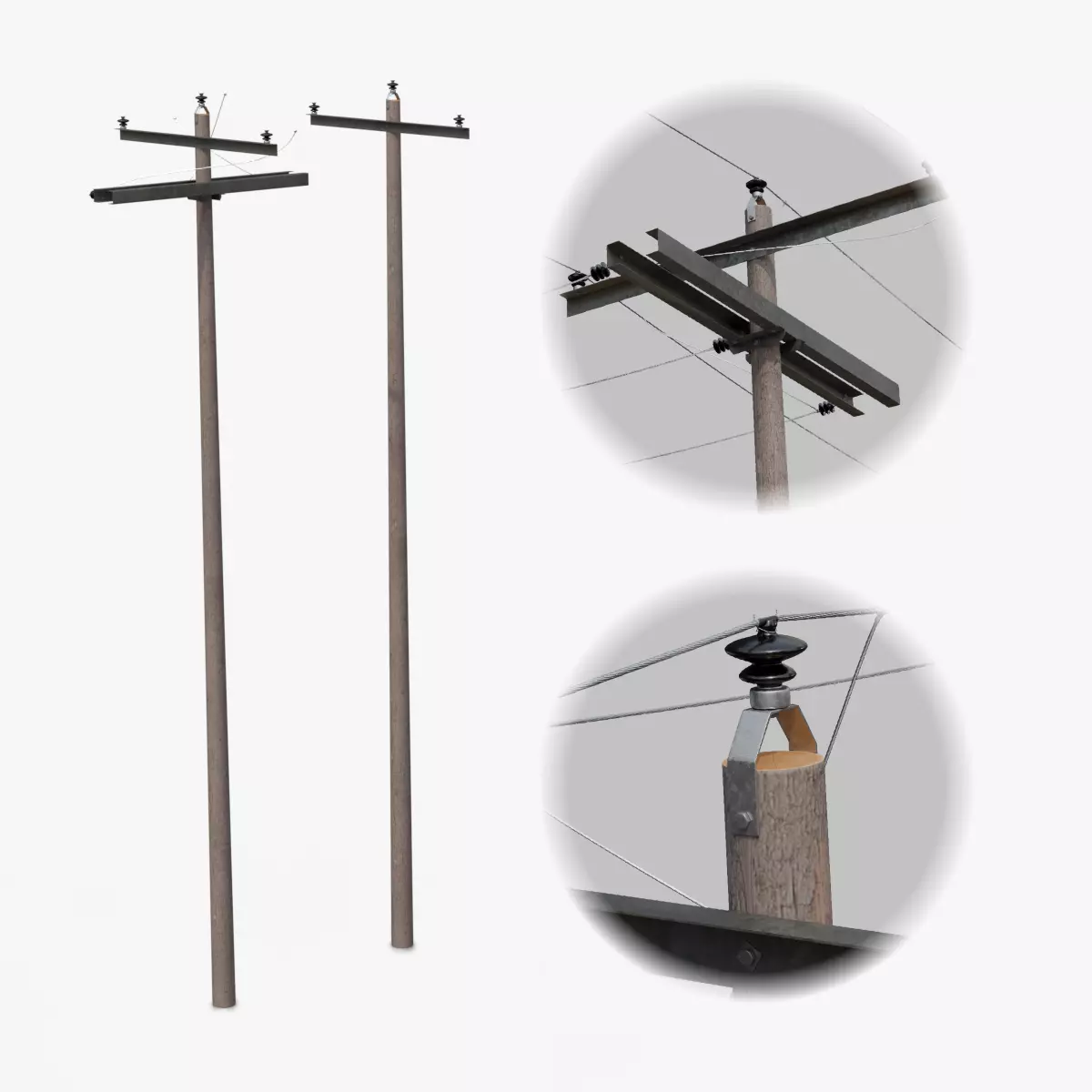 Utility Pole - Composite Mast with Single Crossarms 3D model