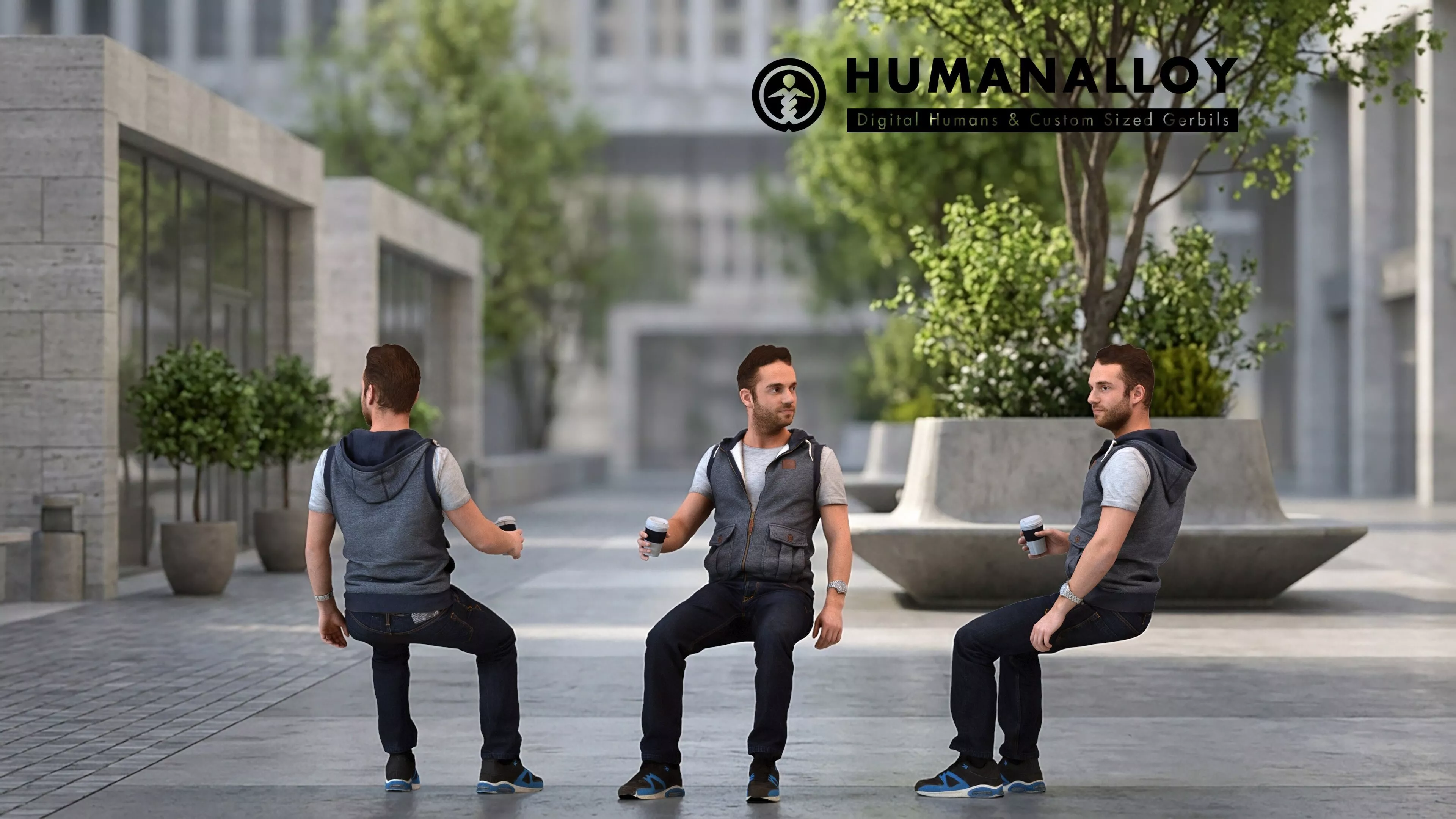Adult Caucasian man relaxing in public space with coffee 3D model