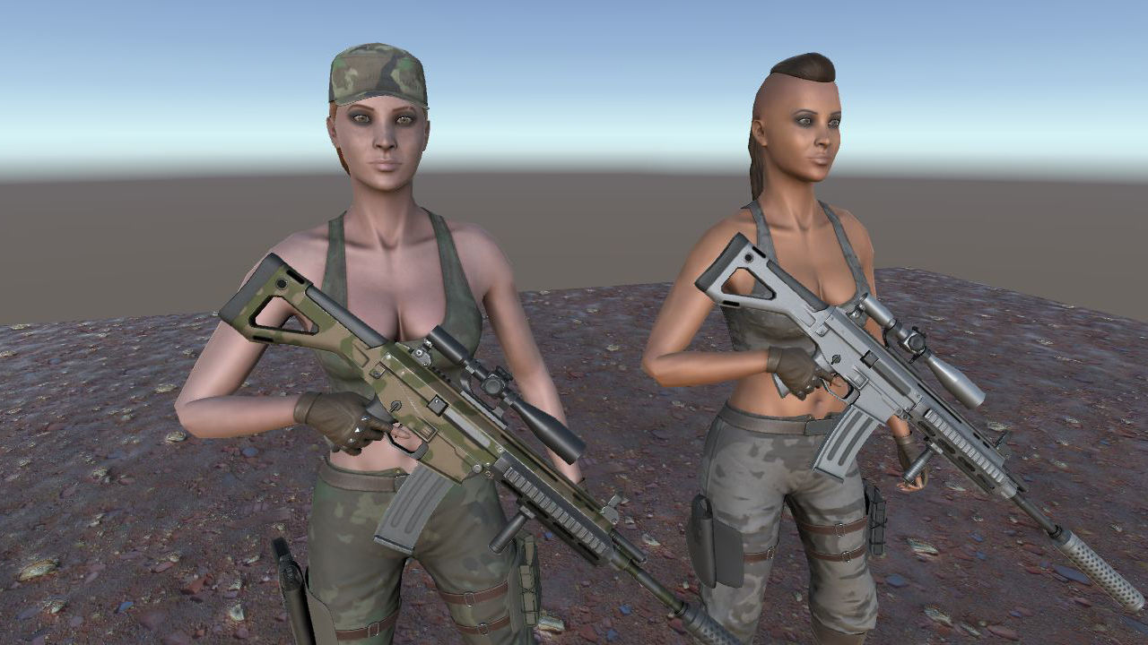 Customizable Female Soldiers Classic and Modern Style Low-poly 3D model_6
