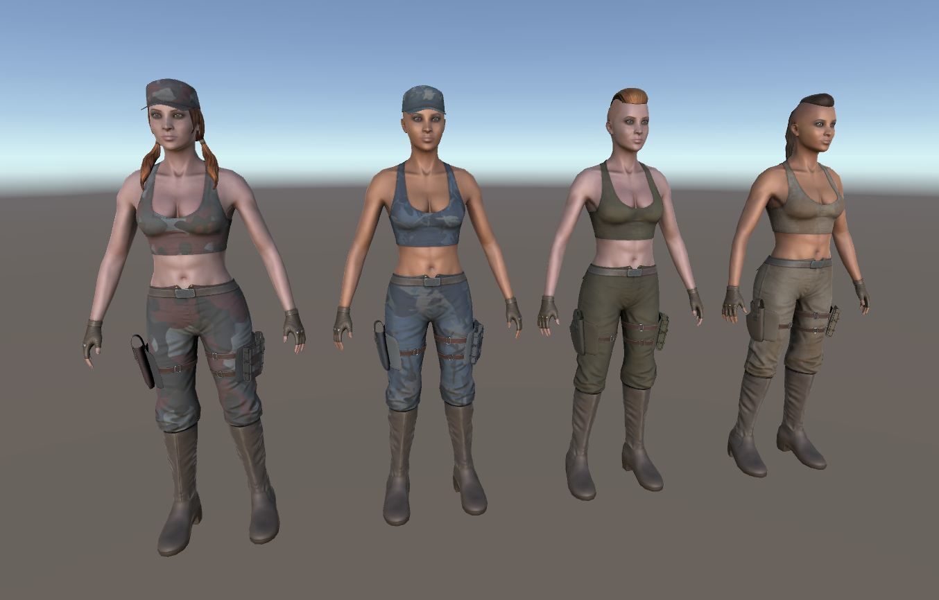 Customizable Female Soldiers Classic and Modern Style Low-poly 3D model_13