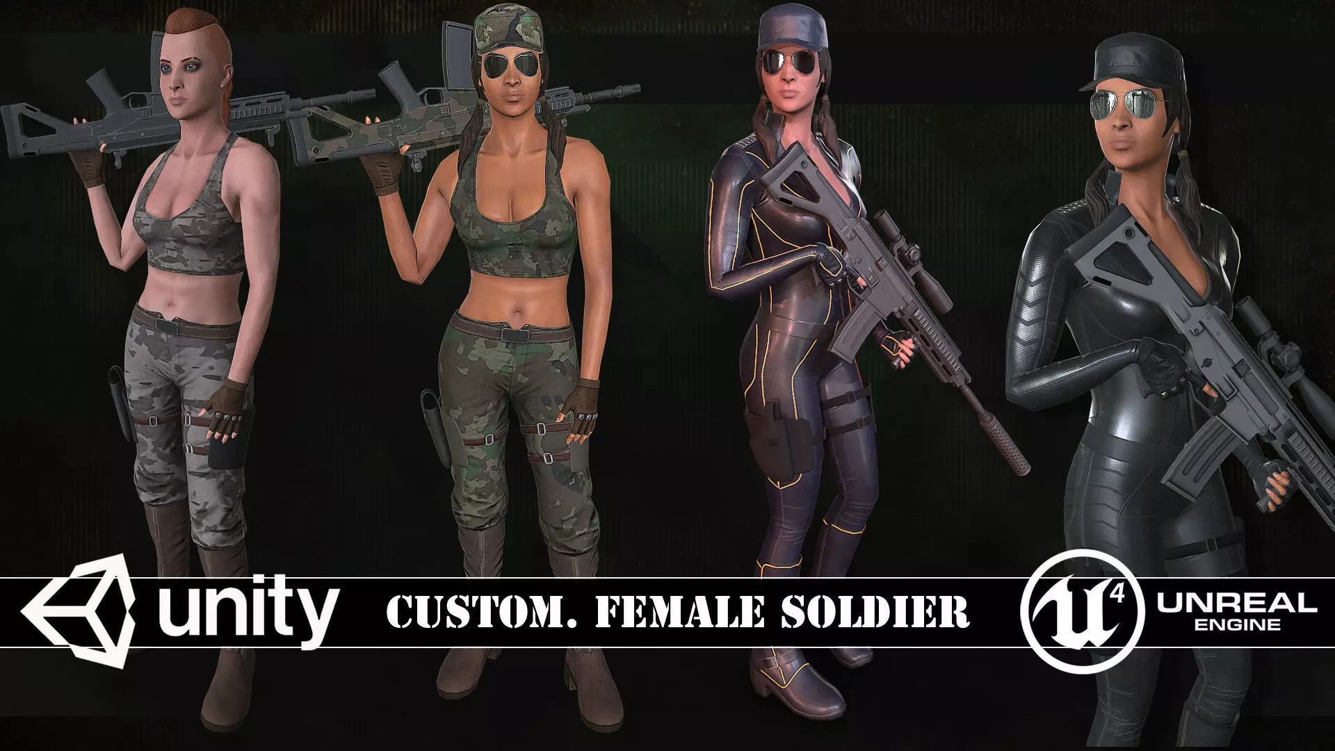 Customizable Female Soldiers Classic and Modern Style Low-poly 3D model_0