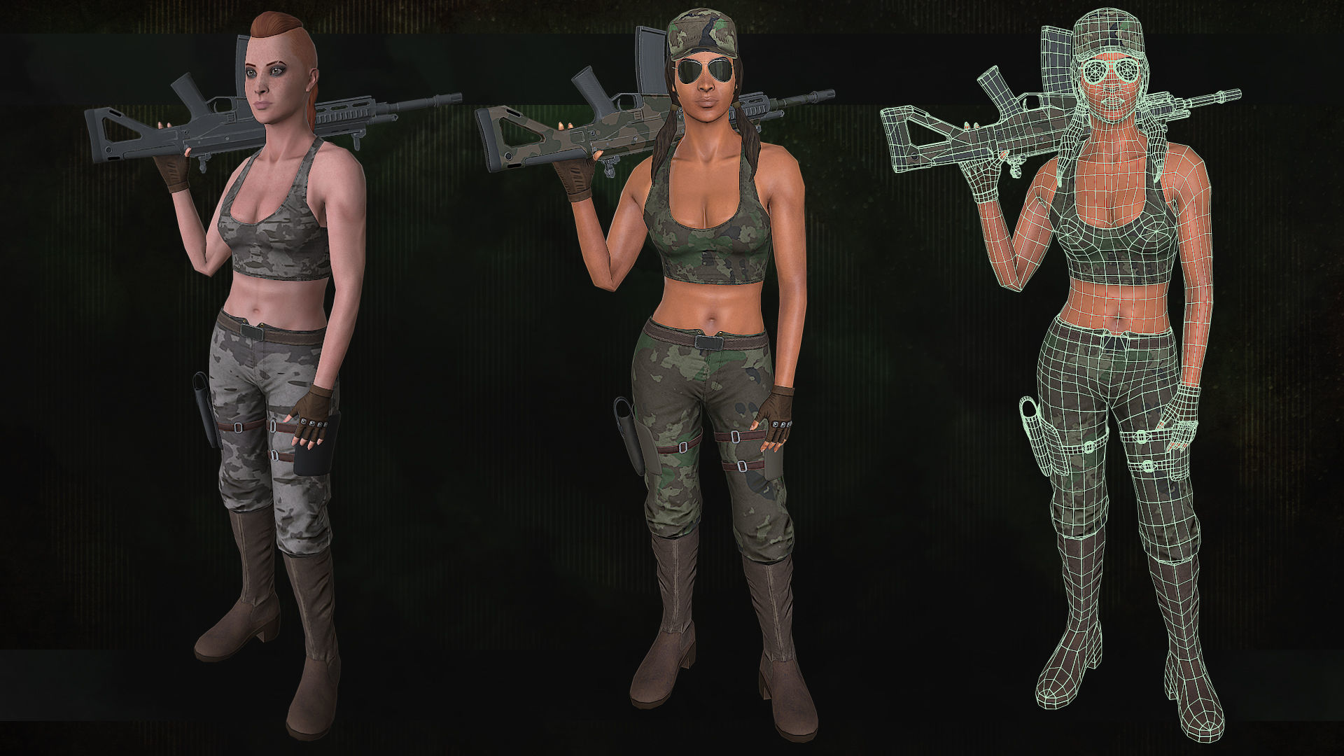 Customizable Female Soldiers Classic and Modern Style Low-poly 3D model_5