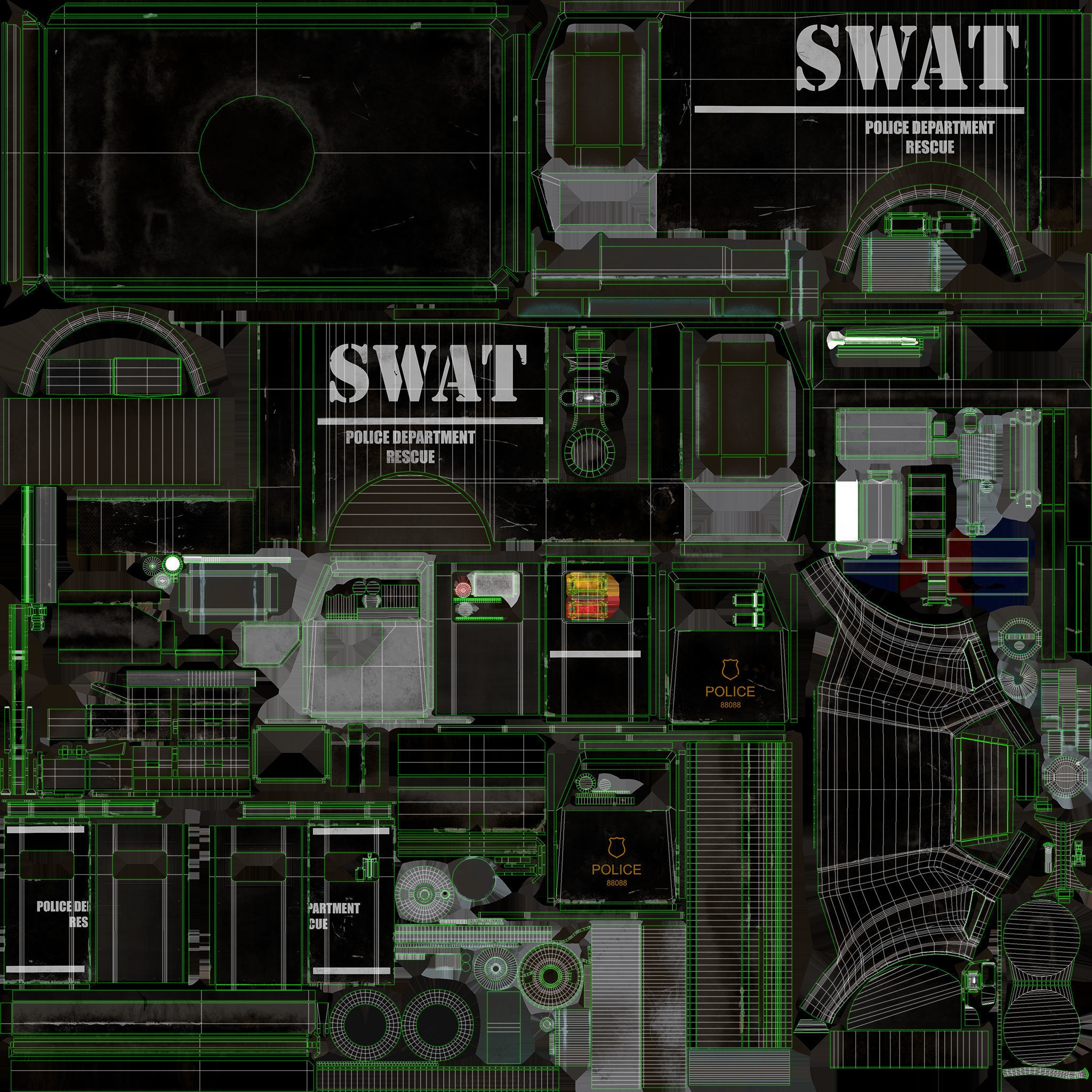 SWAT Van Game Ready PBR Textures Low-poly 3D model_33