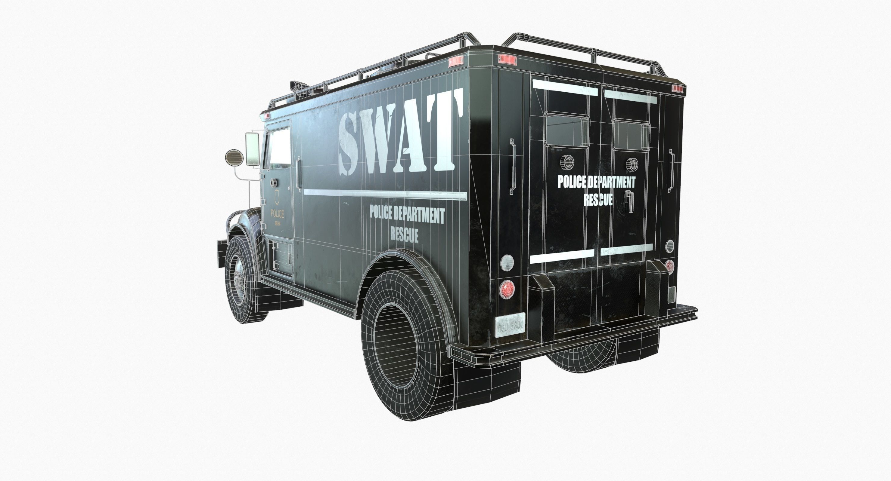 SWAT Van Game Ready PBR Textures Low-poly 3D model_6