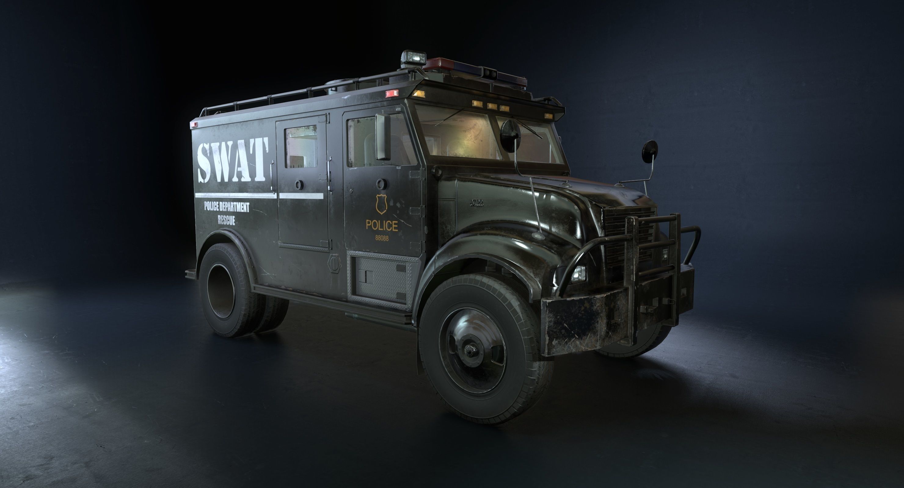SWAT Van Game Ready PBR Textures Low-poly 3D model_2