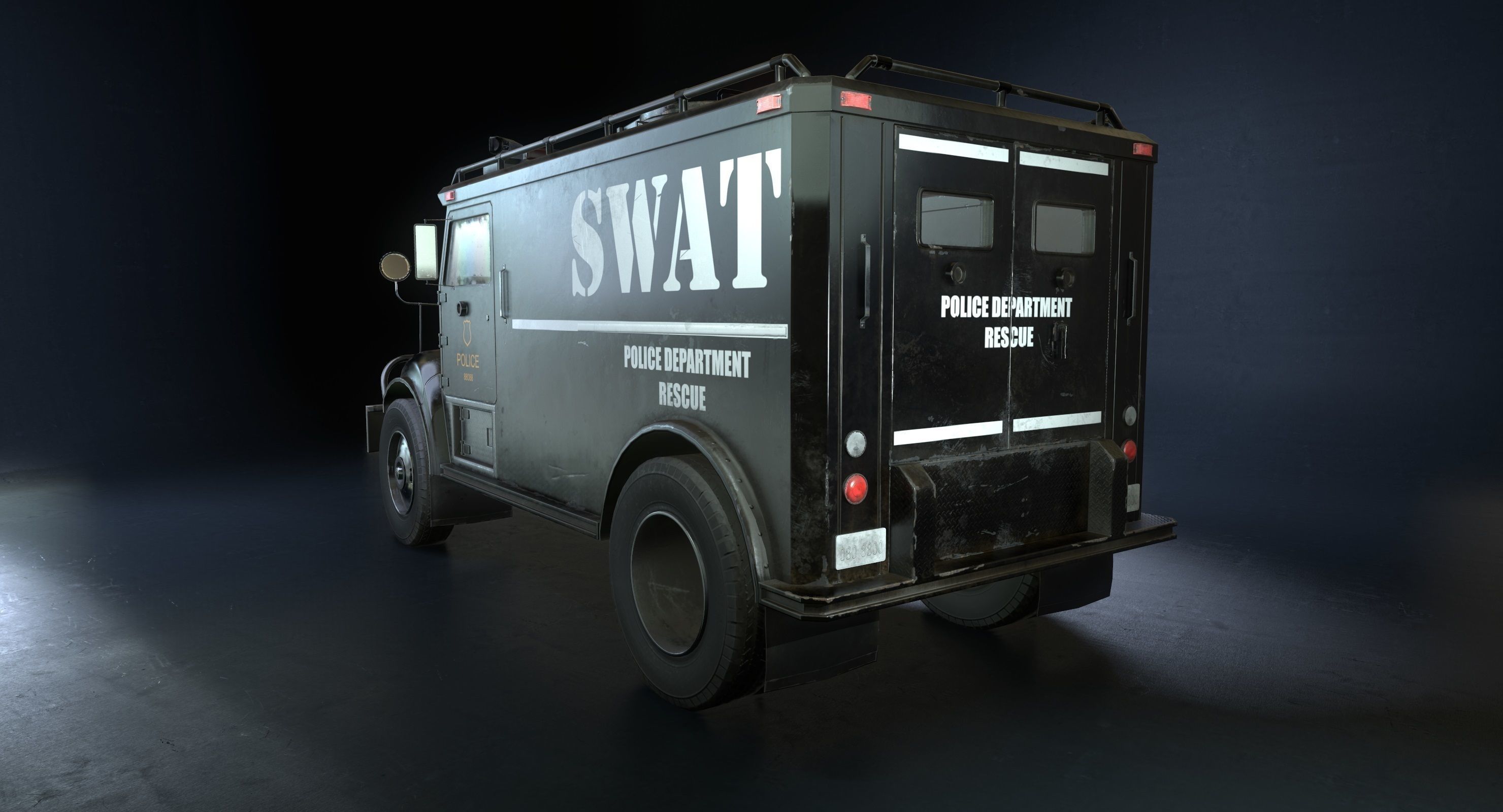 SWAT Van Game Ready PBR Textures Low-poly 3D model_5