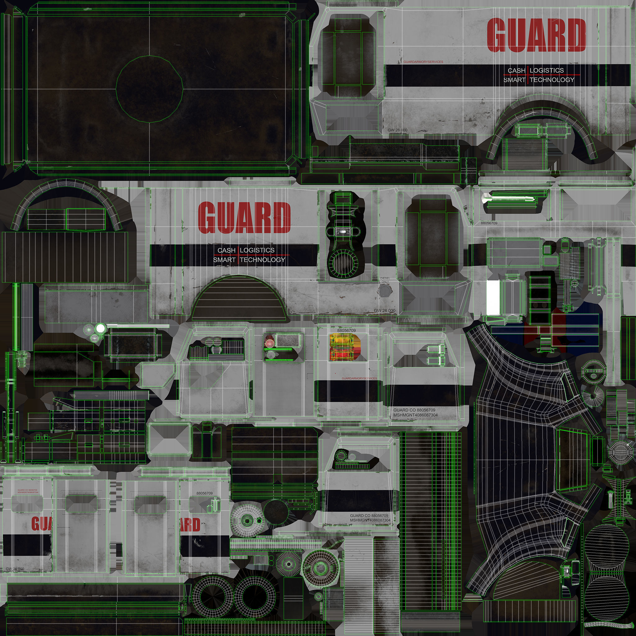 Armored Truck Vehicle Game Ready PBR Textures Low-poly 3D model_32