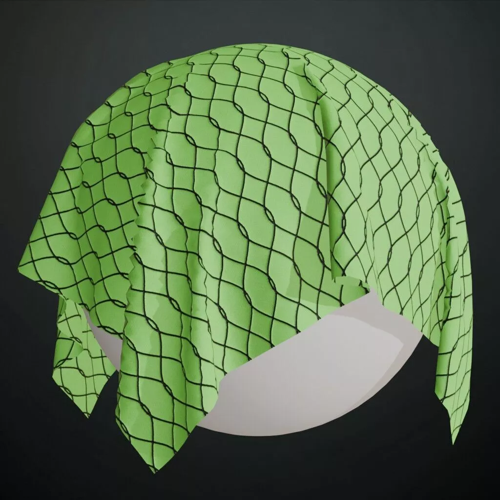 Green Fabric Black Fishnet Overlay Pattern PBR Seamless Texture