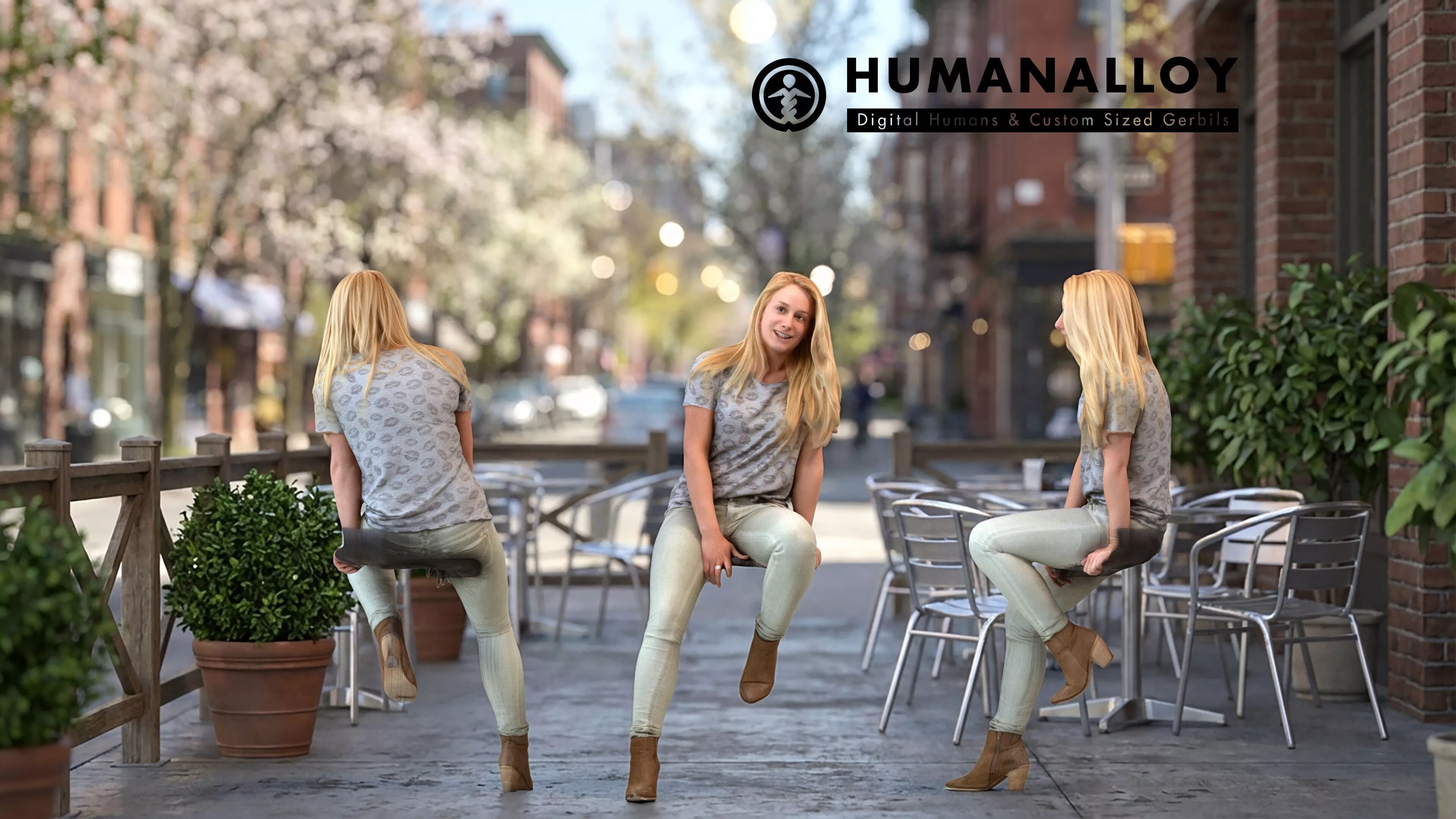 Adult Caucasian woman relaxing seated in public wearing 3D model