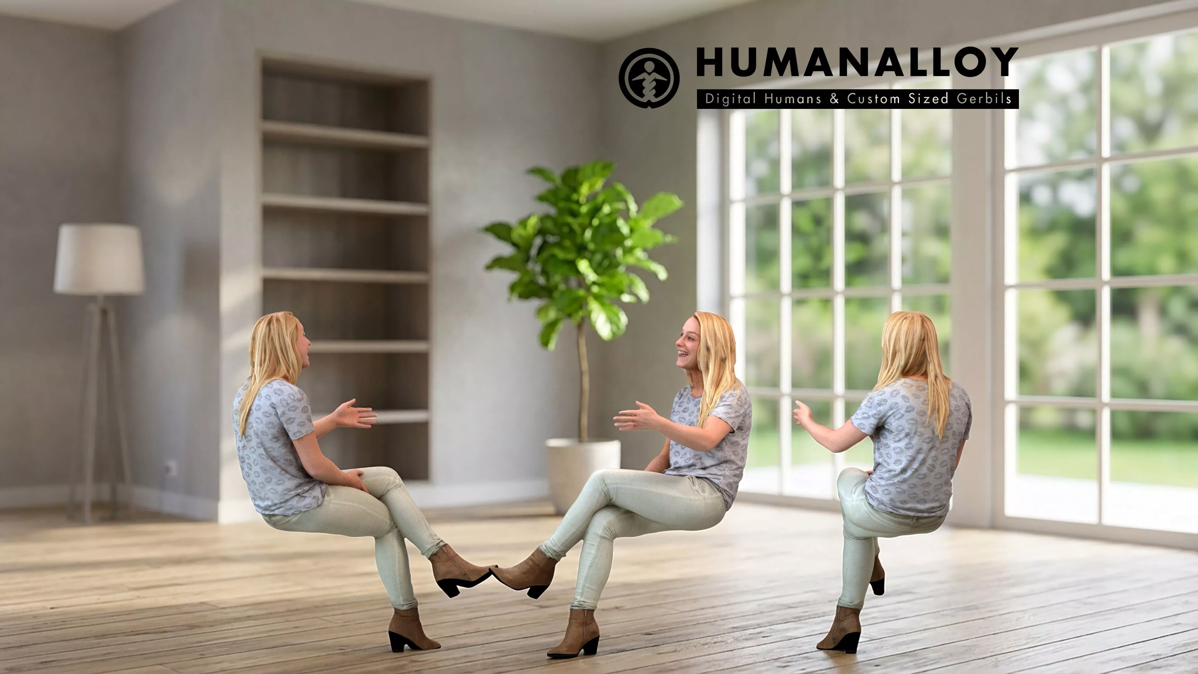 Adult Caucasian woman relaxing at home in casual autumn or 3D model