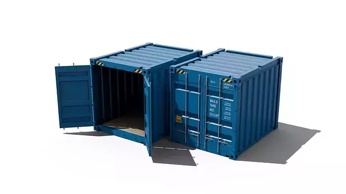 10 Foot shipping container with interior blue 3D model