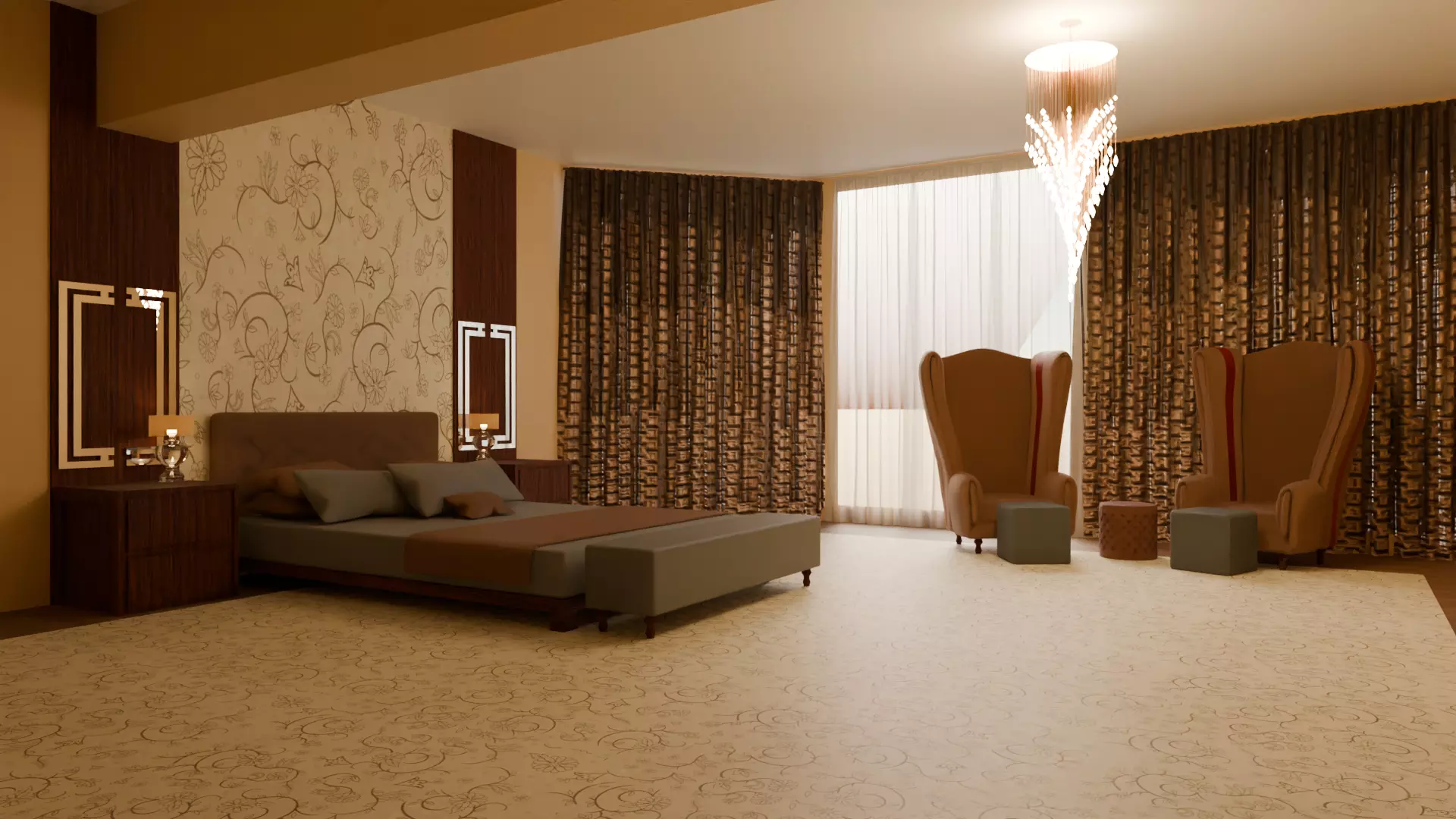Luxury Bedroom Interior Scene Low-poly 3D model
