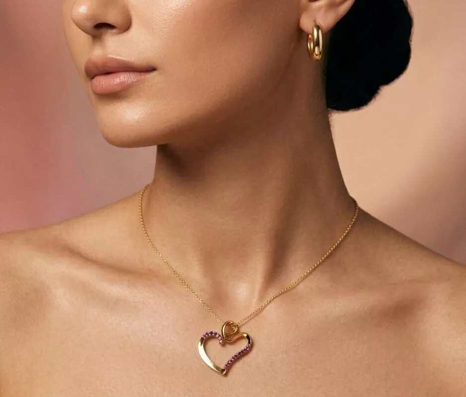 Heart Pendant with Purple Gemstones 3D print model