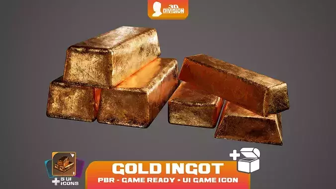 Gold Ingot and 5 Loot Icons - PBR Game Ready