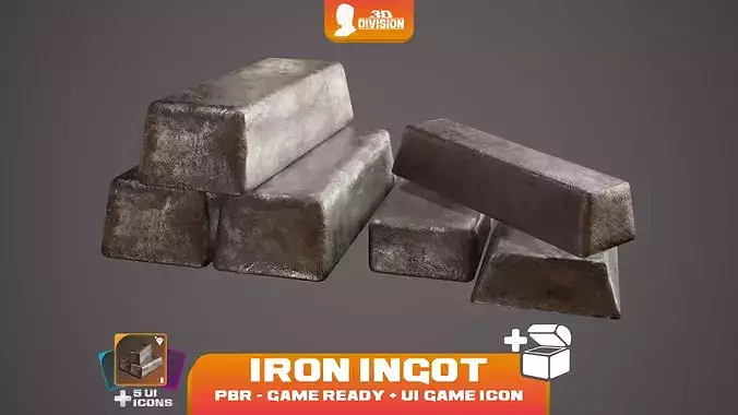 Iron Ingot and 5 Loot Icons - PBR Game Ready