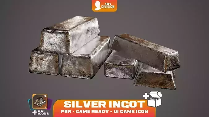 Silver Ingot and 5 Loot Icons - PBR Game Ready