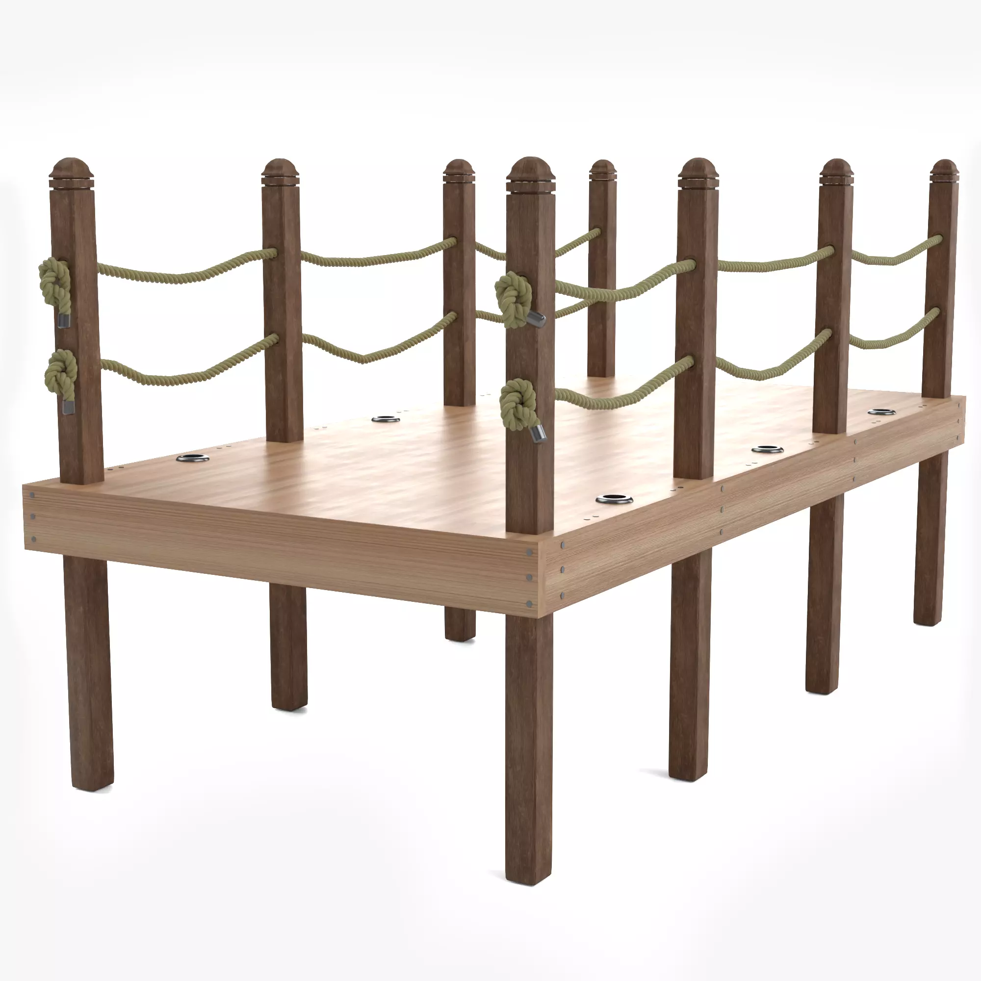 Wooden Dock Platform with Rope Railing 3D model