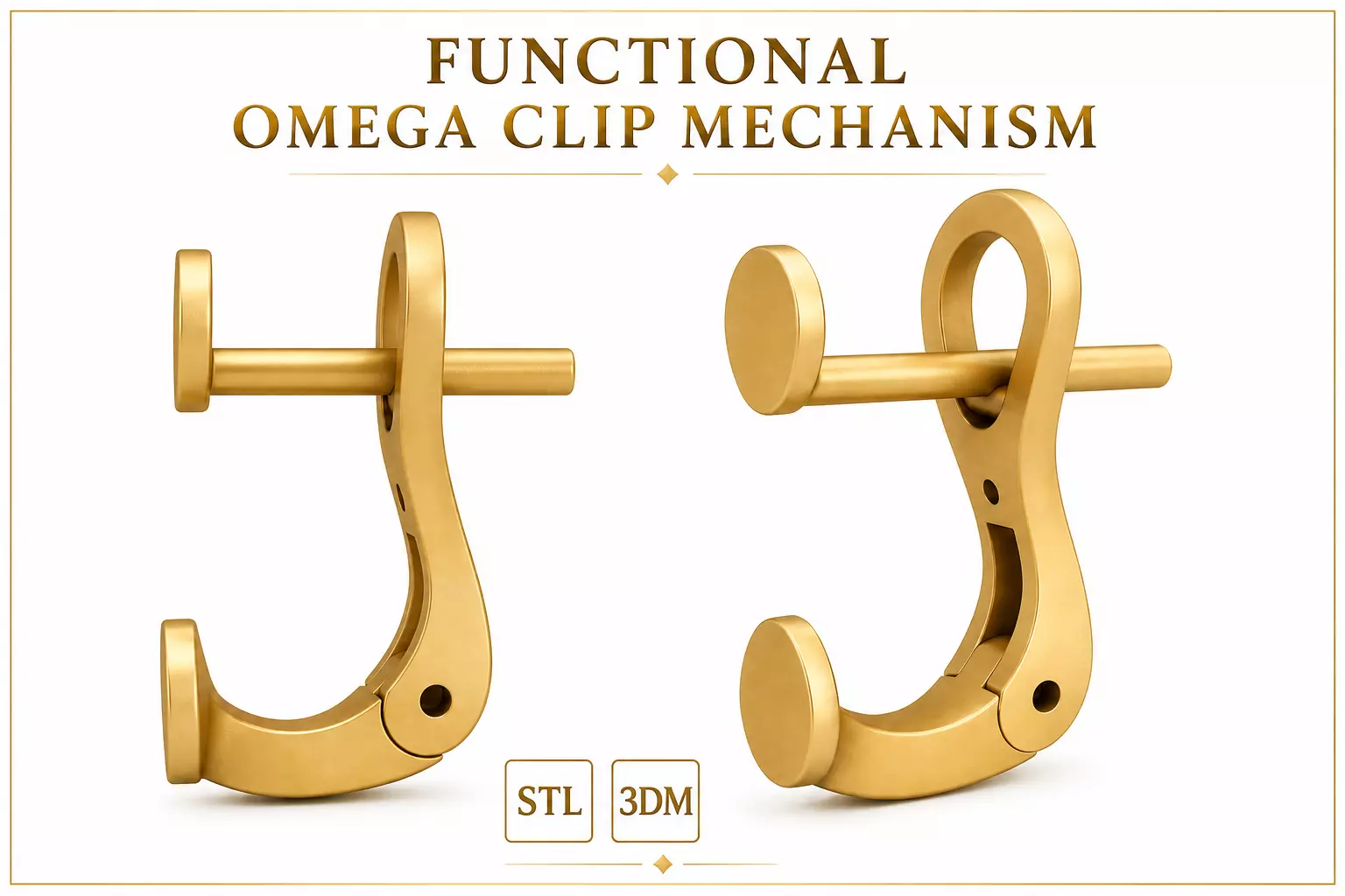 Omega Clip Earring Clasp Omega Back Lock CAD STL 3DM 3D print model