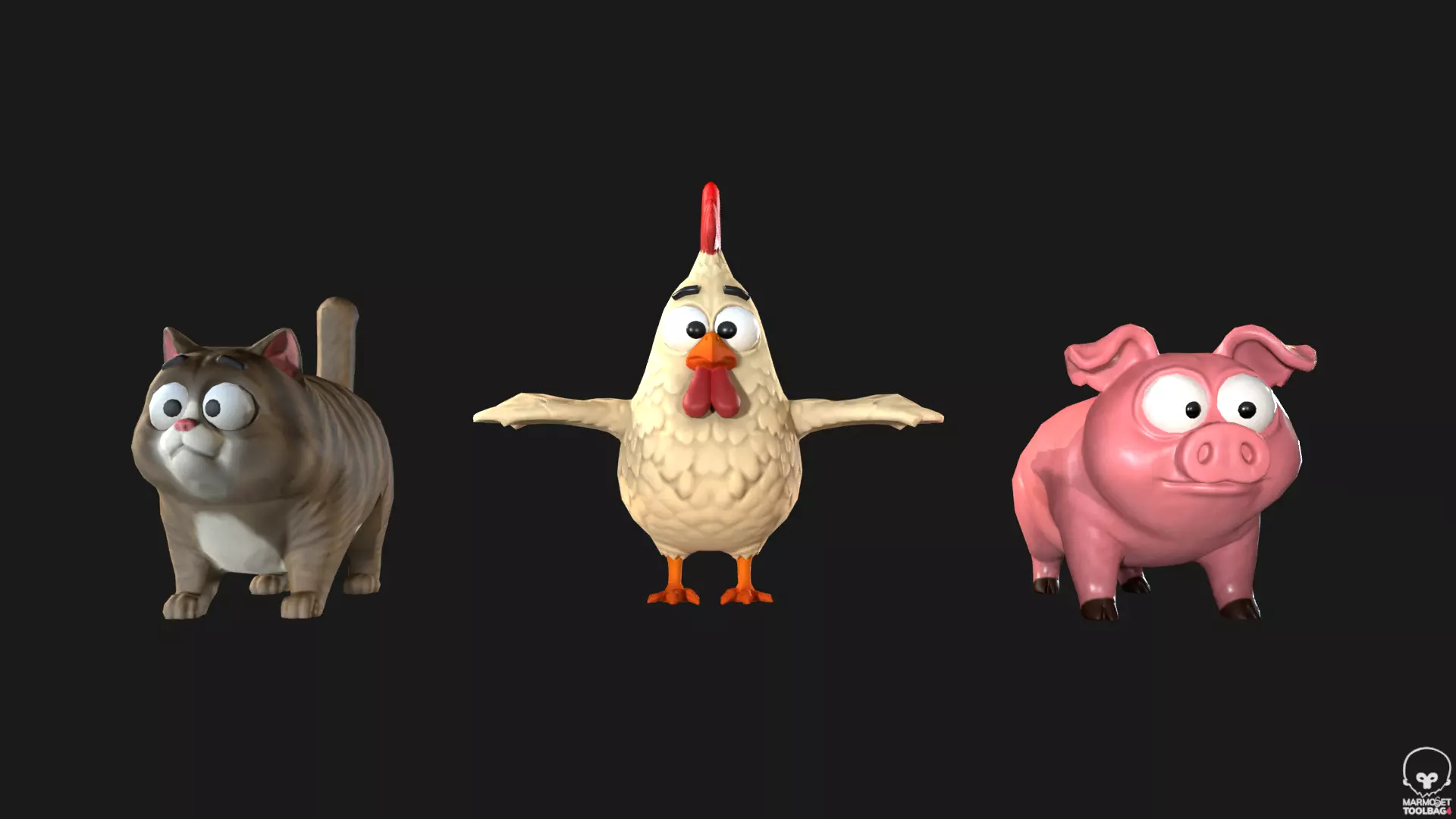 Stylized farm animals -Set Low-poly 3D model