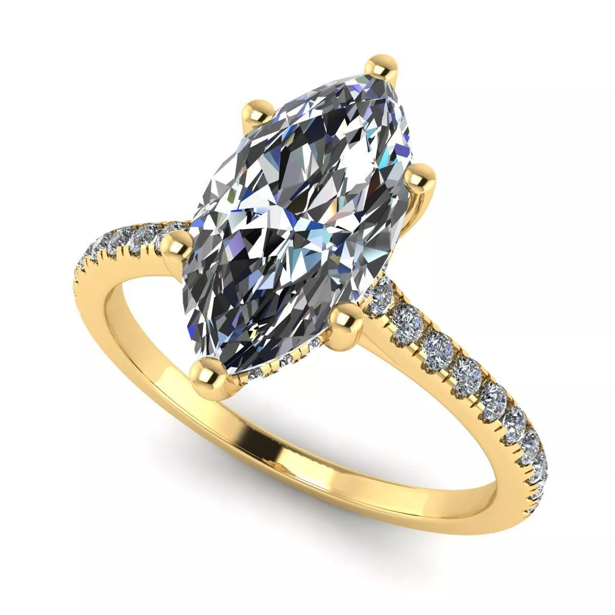 Marquise Pave Engagement Ring with Hidden Halo Jewelry 3D Model 3D print model