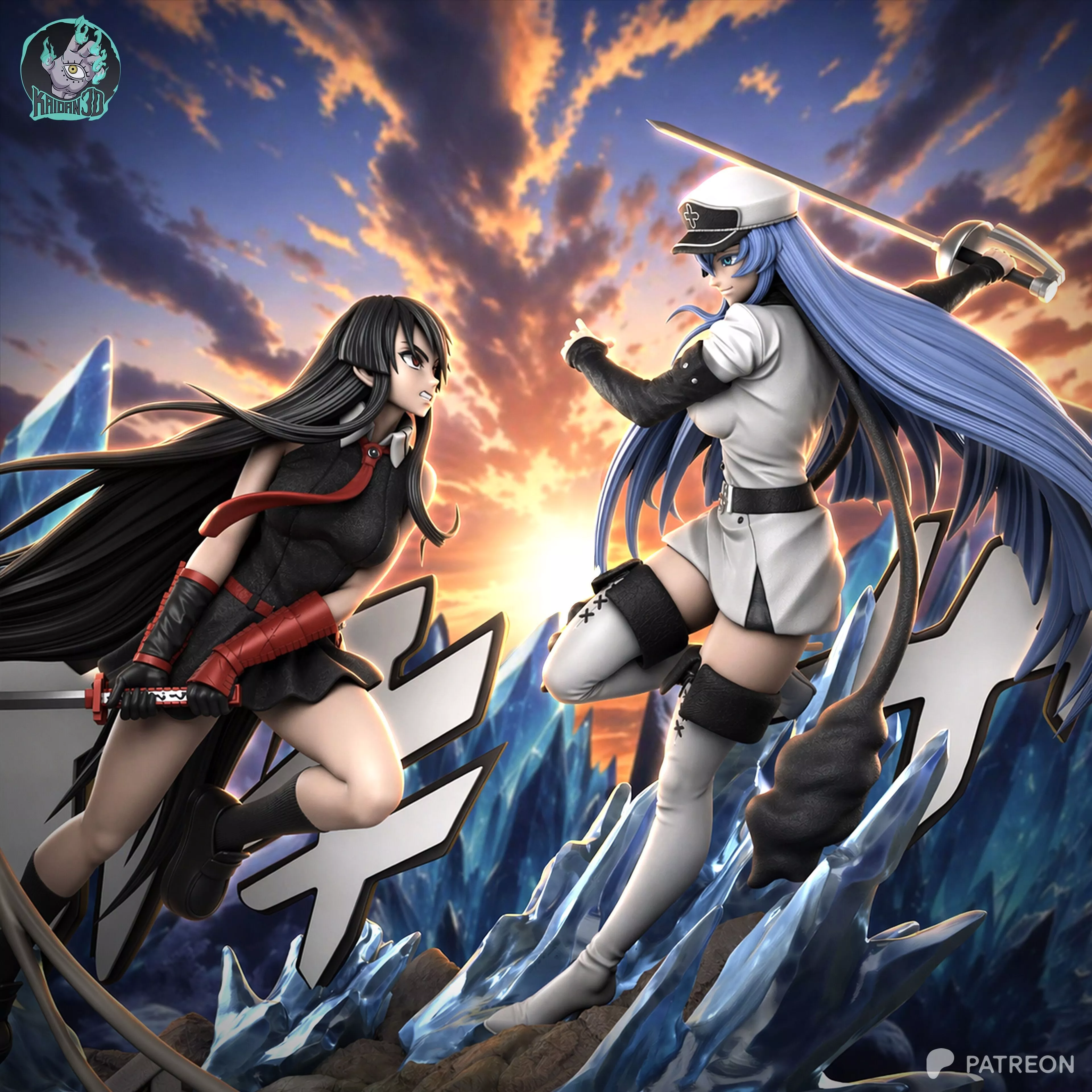 Akame vs Esdeath AKAME GA KILL - STL Ready for 3D Printing 3D print model