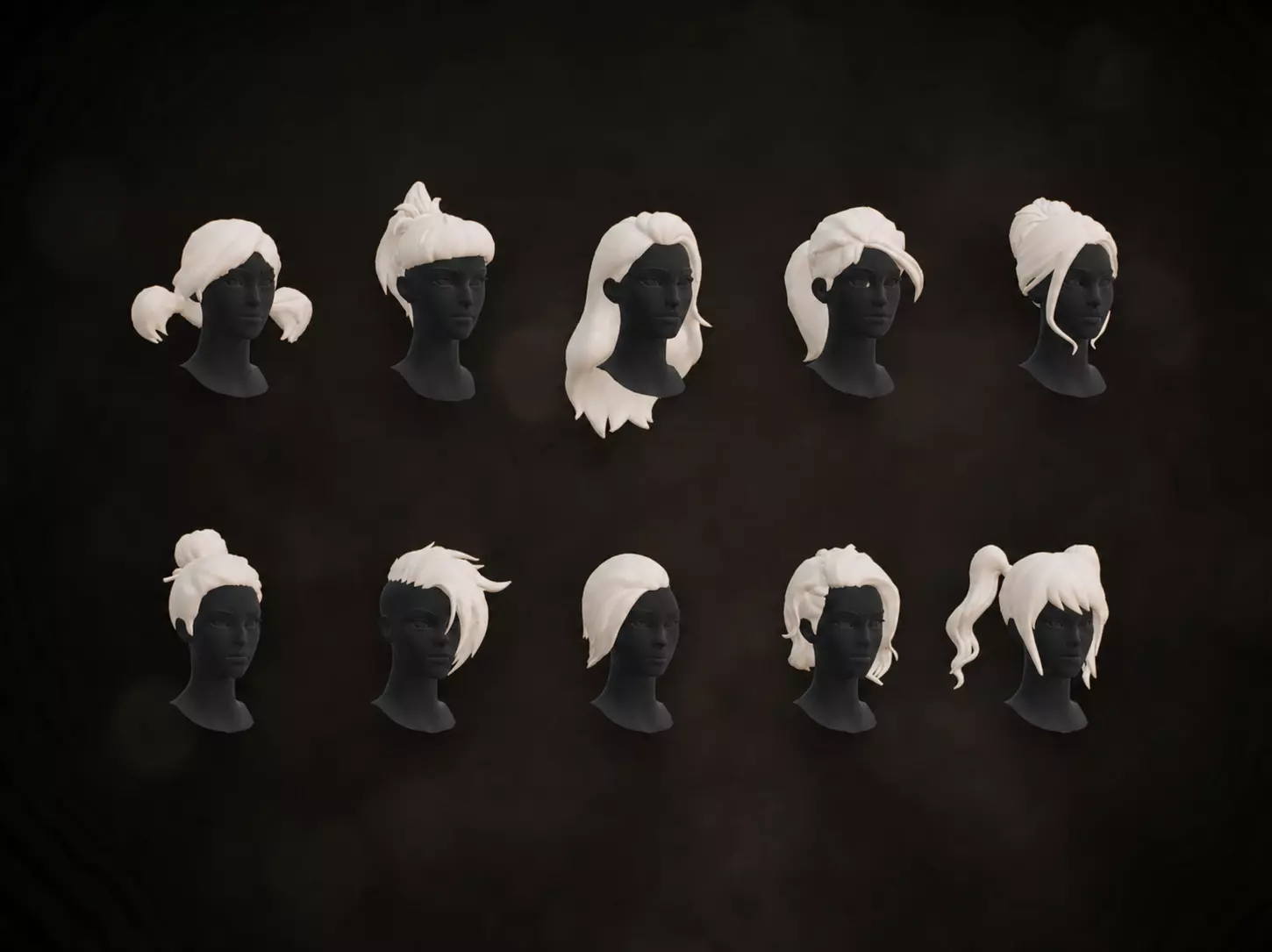 10 Stylized Female Hair Pack Anime Cartoon Hairstyle vol4 Free low-poly 3D model