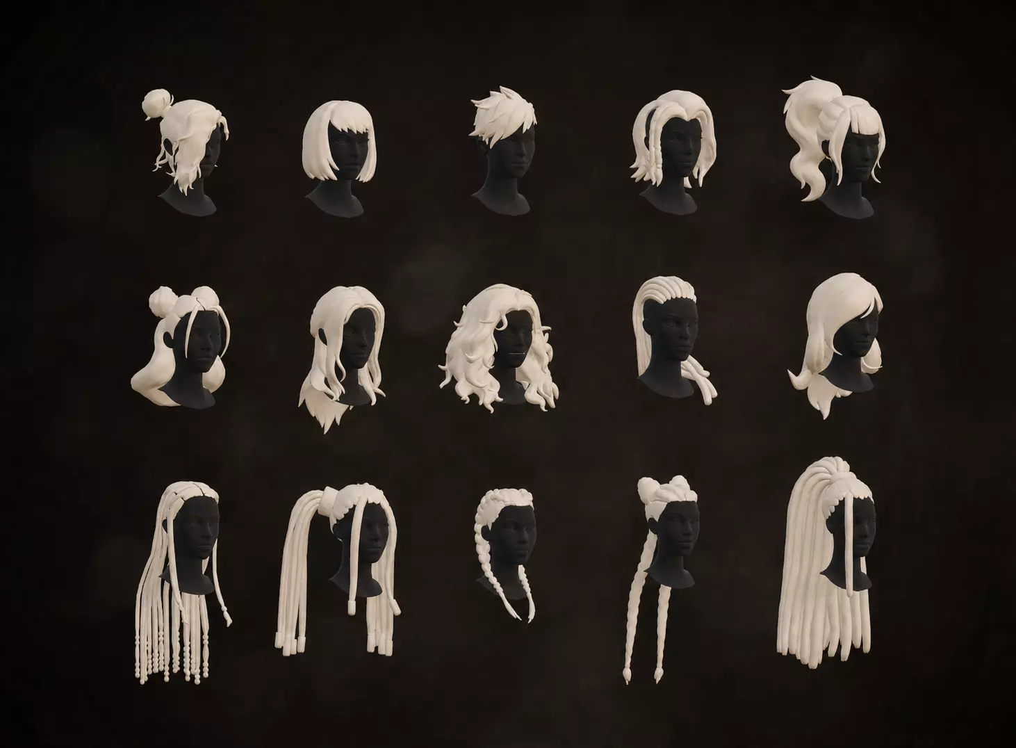 15 Stylized Female Hair Pack Braids Anime Hairstyles vol5 Low-poly 3D model