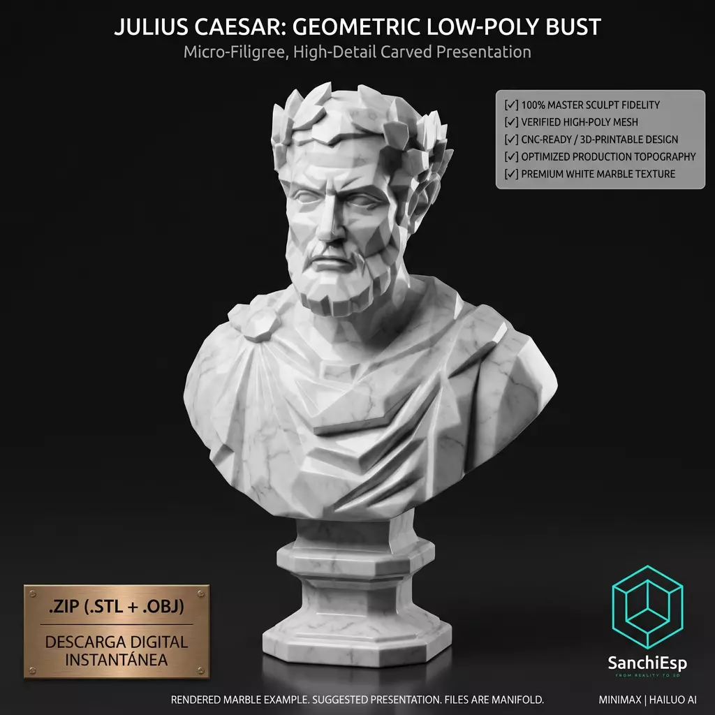 Julius Caesar Geometric Bust - Roman Style 3D Print 3D print model