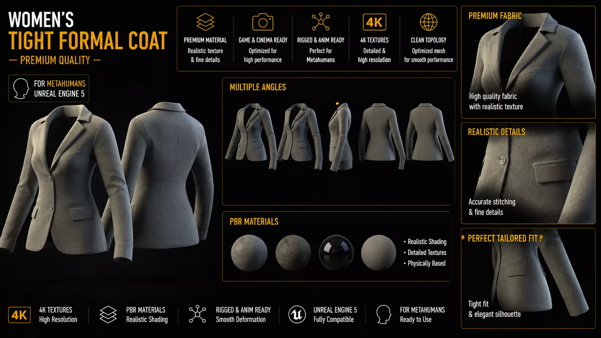 Formal Tight Coat - Metahuman Compatible Low-poly 3D model