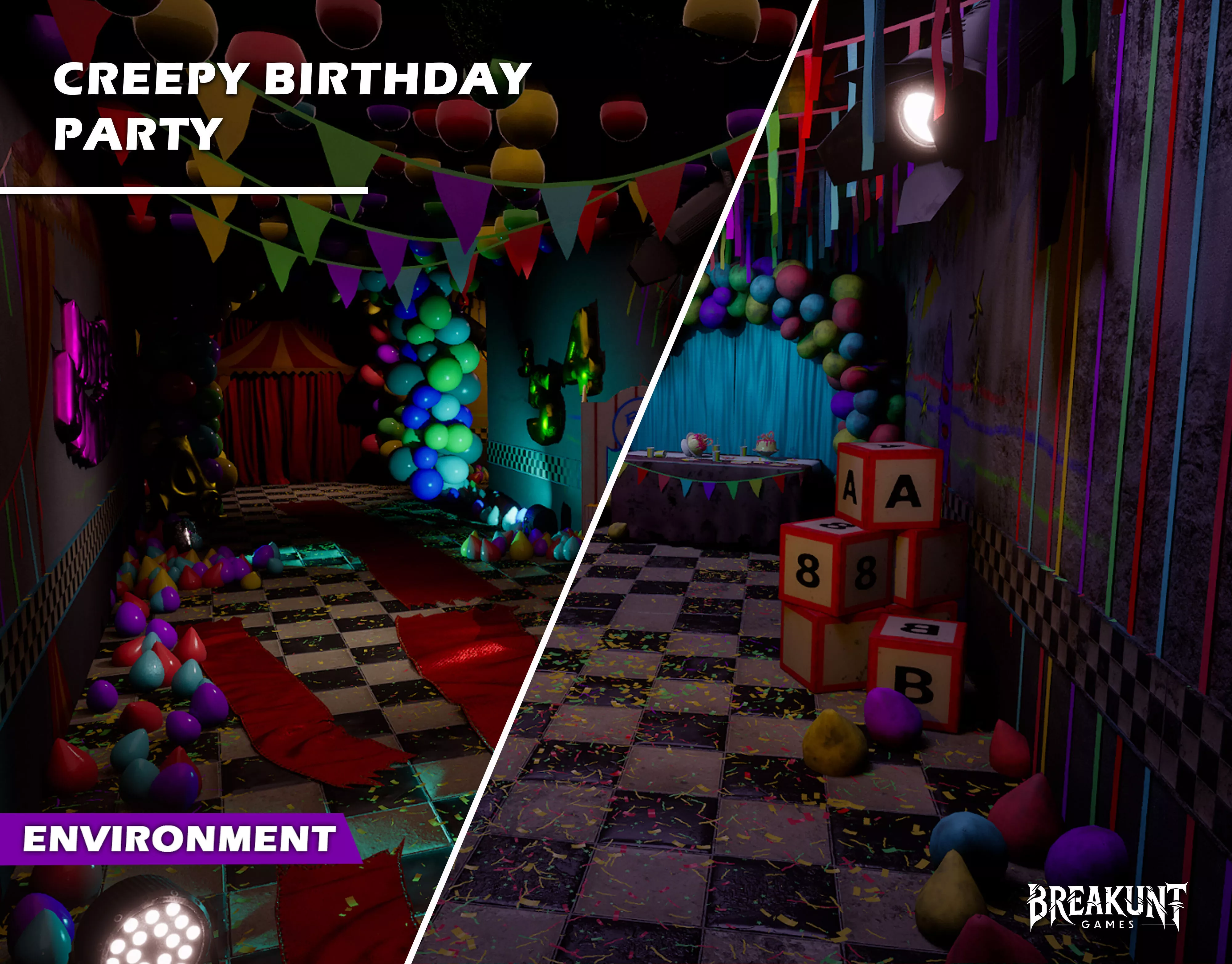 Creepy Birthday Party Environment - Modular and Customizable Low-poly 3D model