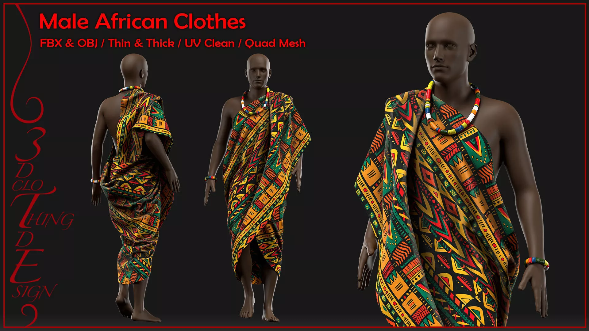 male African clothes with texture and smart material 3D model