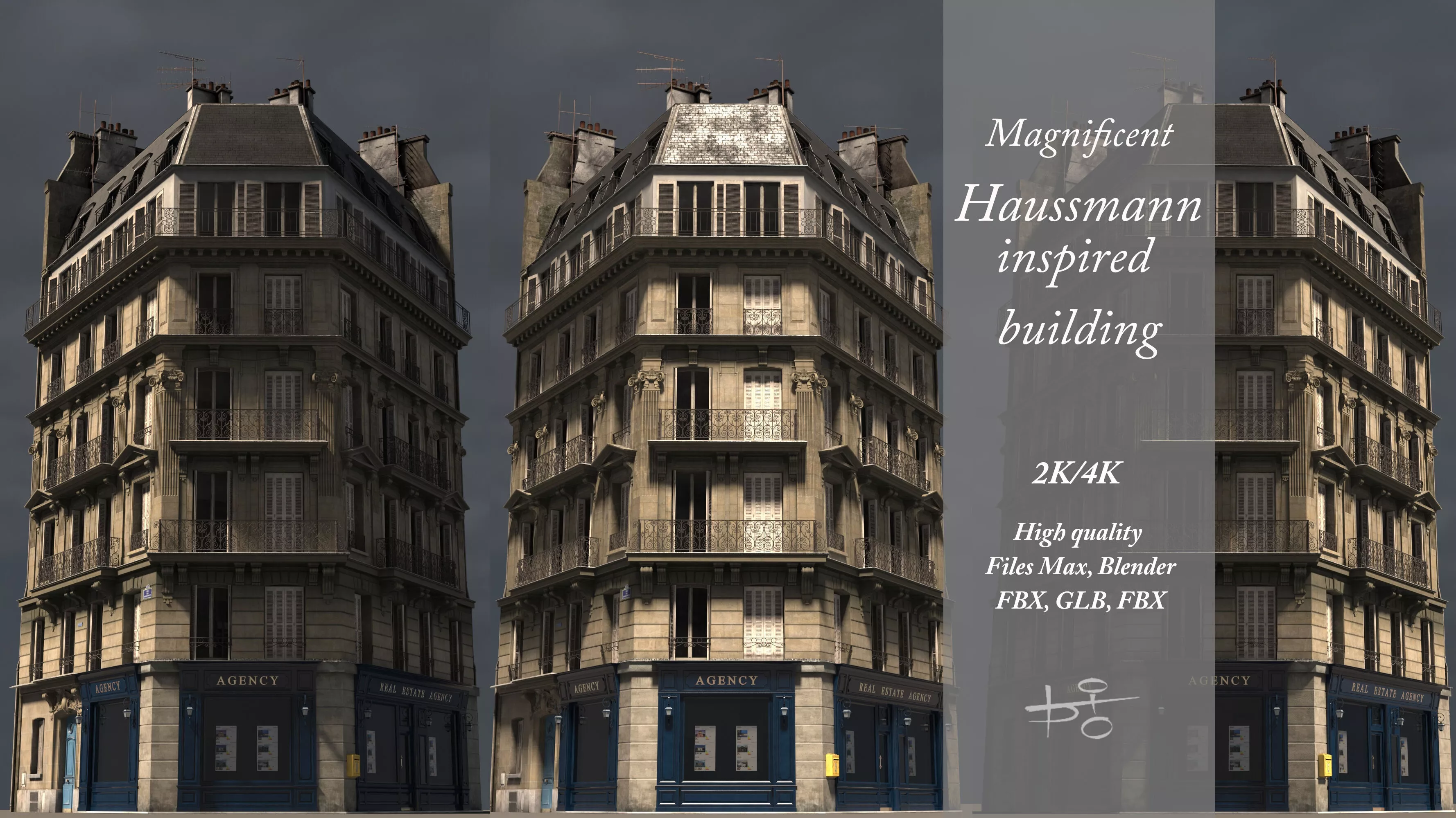 Magnificent Haussmann inspired building Low-poly 3D model
