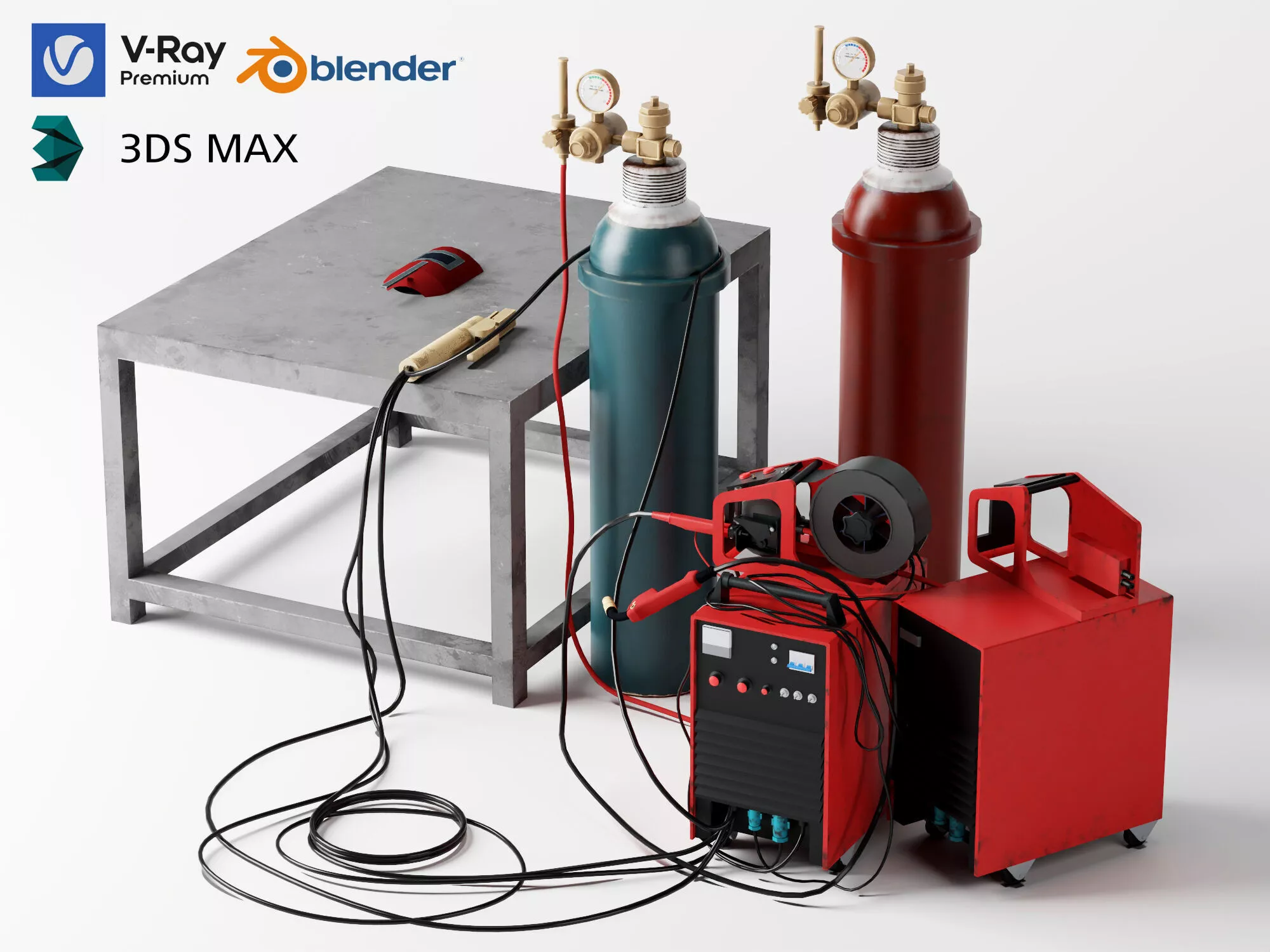 Professional welding equipment kit Low-poly 3D model