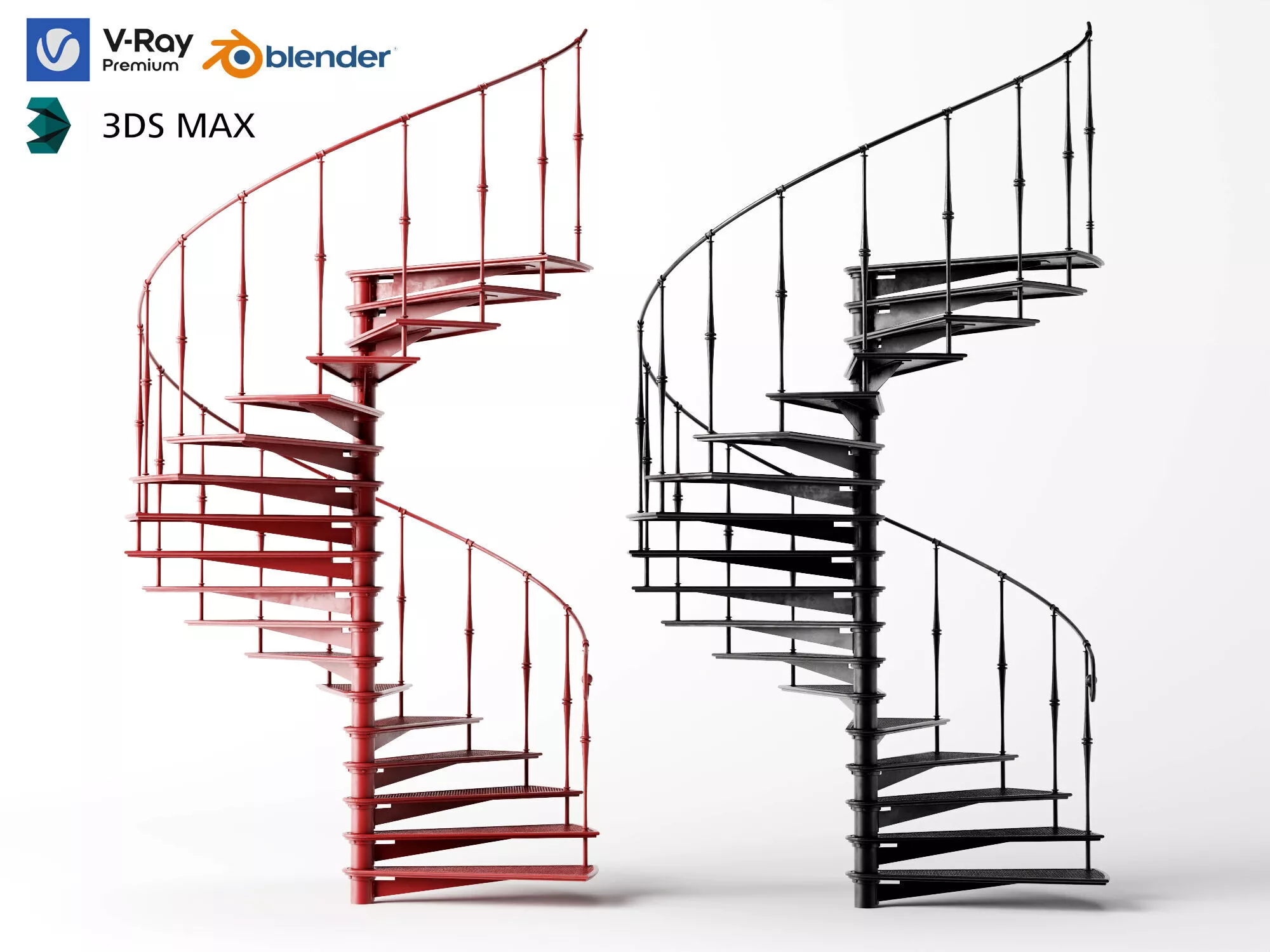 Classic Spiral Staircase Cast Iron Metal Helical Steps 3D model